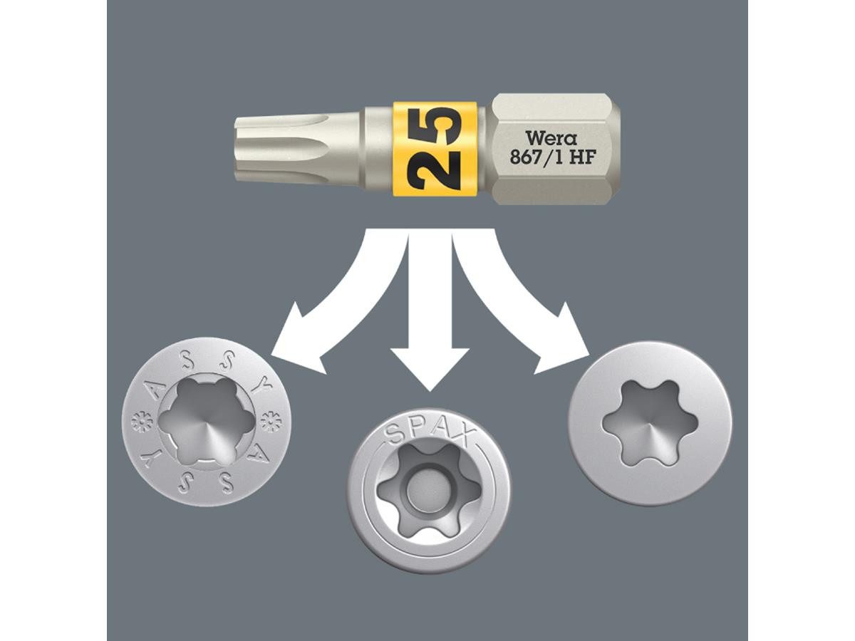 Wera Bit-Set Bit-Check 12 Wood TX HF 1, Set, 12-teilig, Farbkennzeichnung nach Größen, 1/4" Sechskant-Antrieb