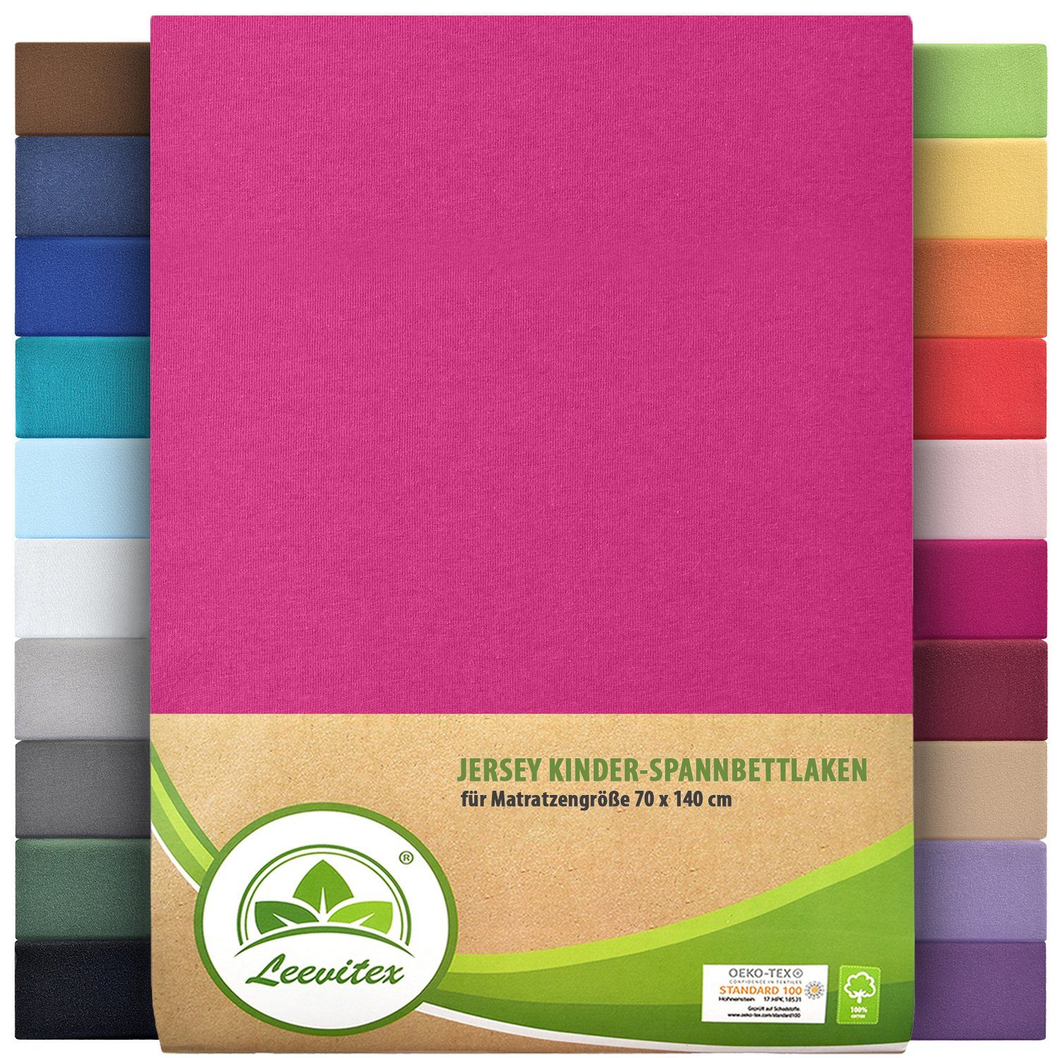 Spannbettlaken Classic Jersey, leevitex®, Gummizug: rundum, 100% Baumwolle, anschmiegsam & dehnbar, diverse Größen und Farben Pink / Magenta