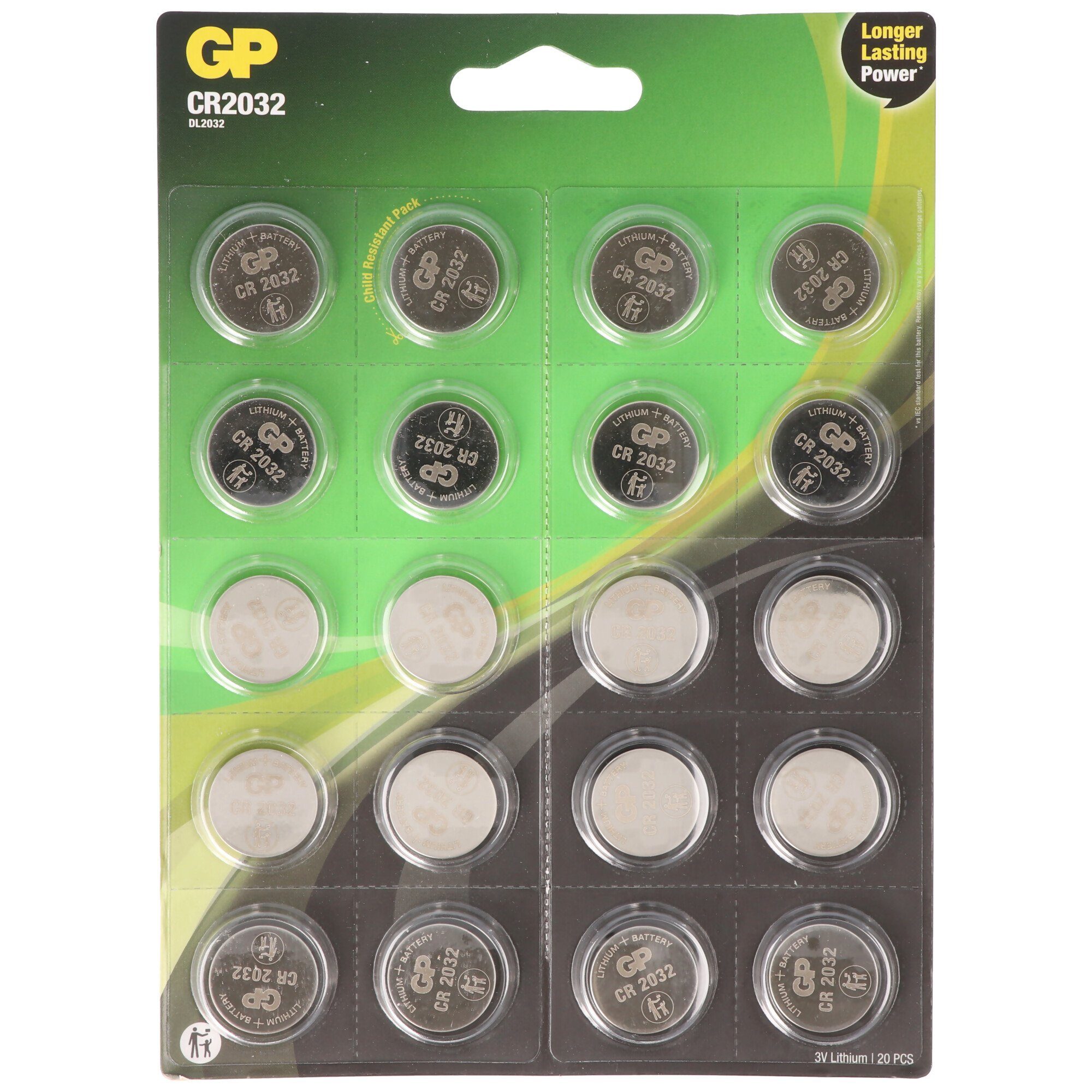 GP Batteries CR2032 GP Lithium Knopfzelle 3V 20 Stück Batterie, (3,0 V)