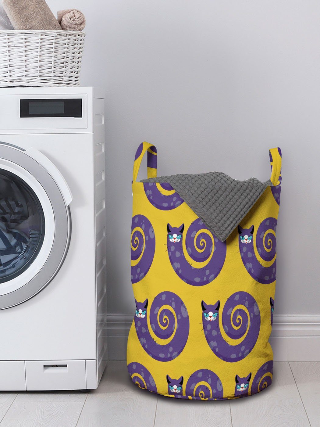 Kindisch Kordelzugverschluss Abakuhaus Waschsalons, Griffen Katzen in Wäschekorb Wäschesäckchen Spiralformen Kunst für mit