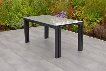 MERXX Garten-Essgruppe Trivero, (Set 7-teilig, Tisch, 6 Klappsessel, Aluminium mit Textilbespannung, Sicherheitglas), mit Flex Ausziehtisch, welcher aus zwei Tischen besteht
