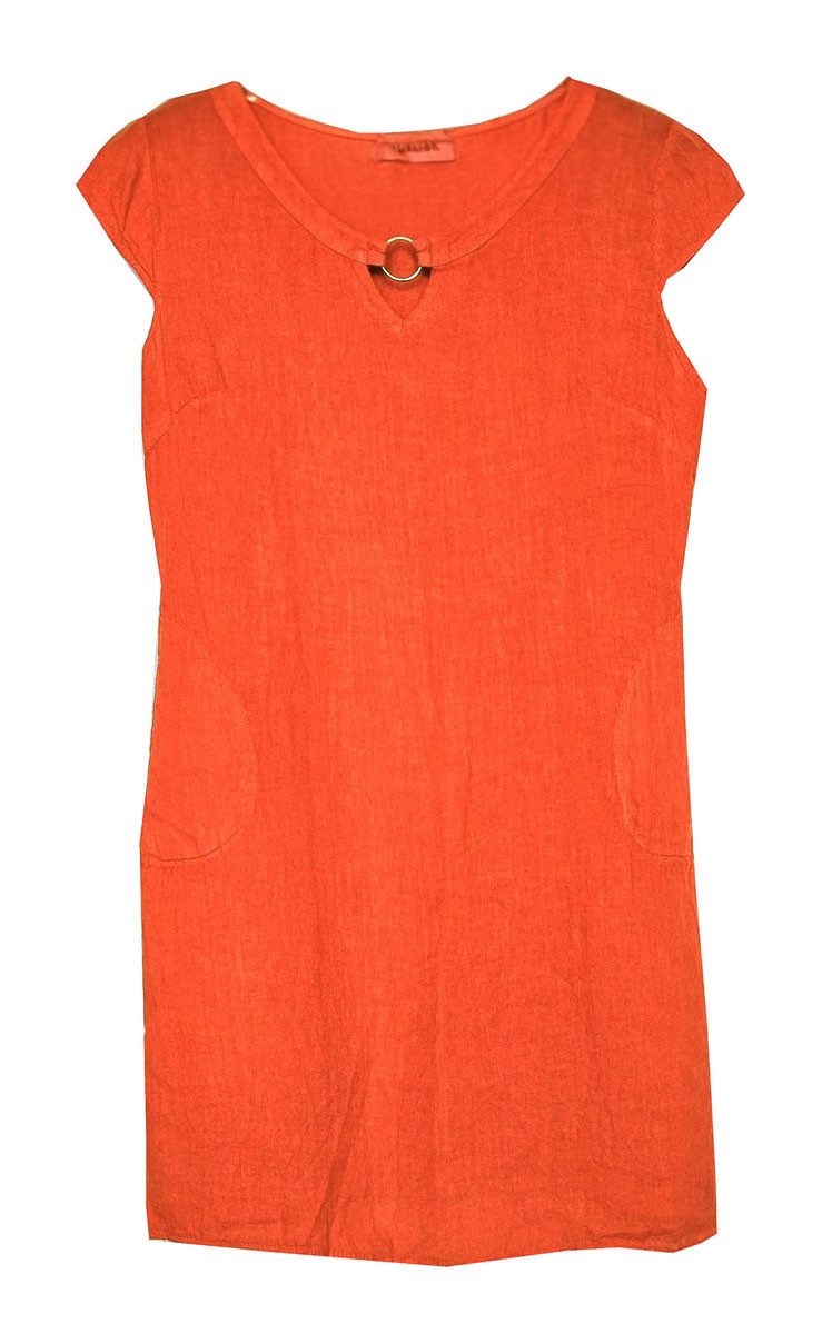 Sommerkleid Leinen Kleid kurzarm Mandarine 42 L Sommerkleid