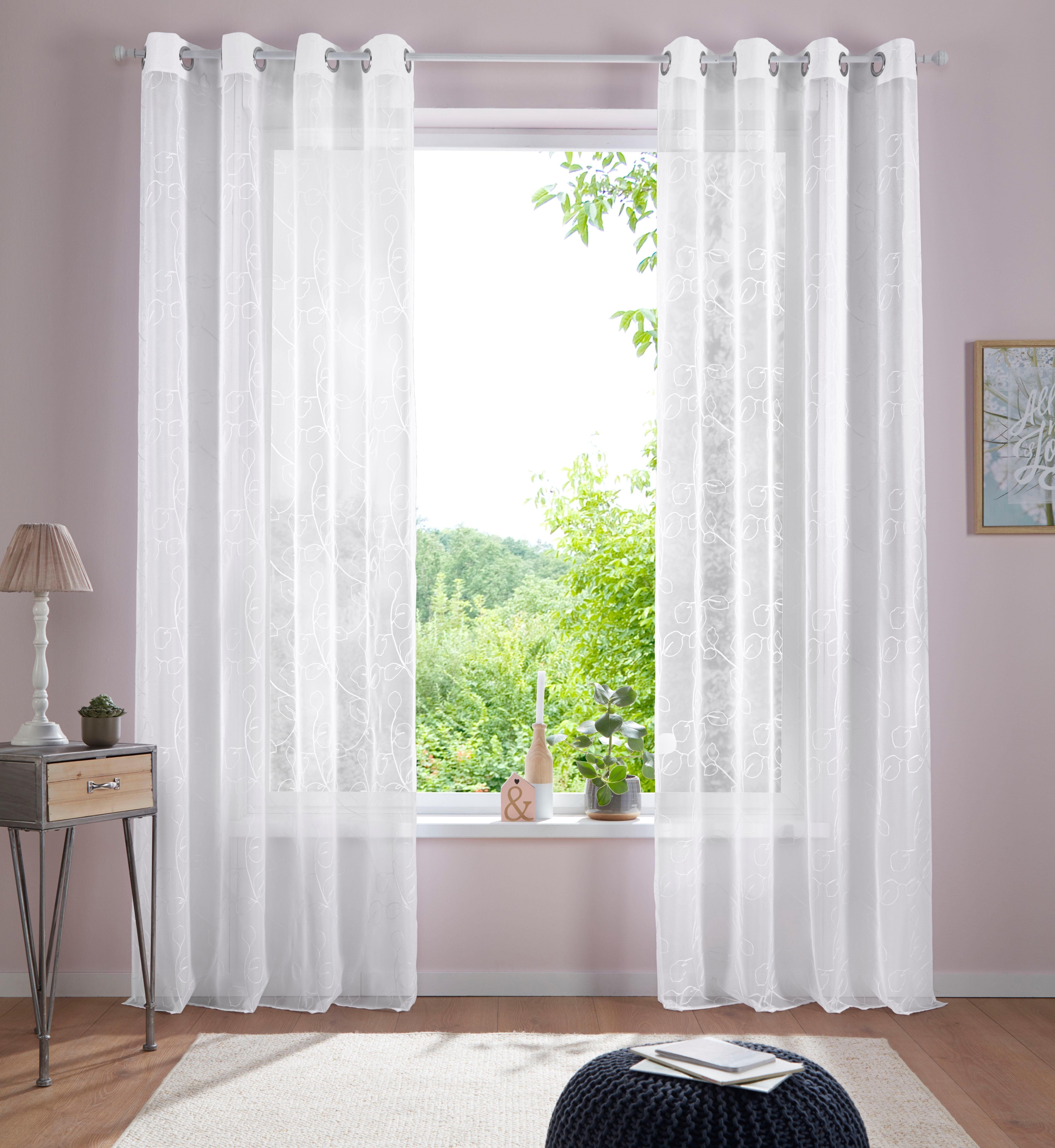 St), transparent, Home floraler Stickerei, transparent, Voile, Gardine affaire, mit Adele, Ösen Voile (1