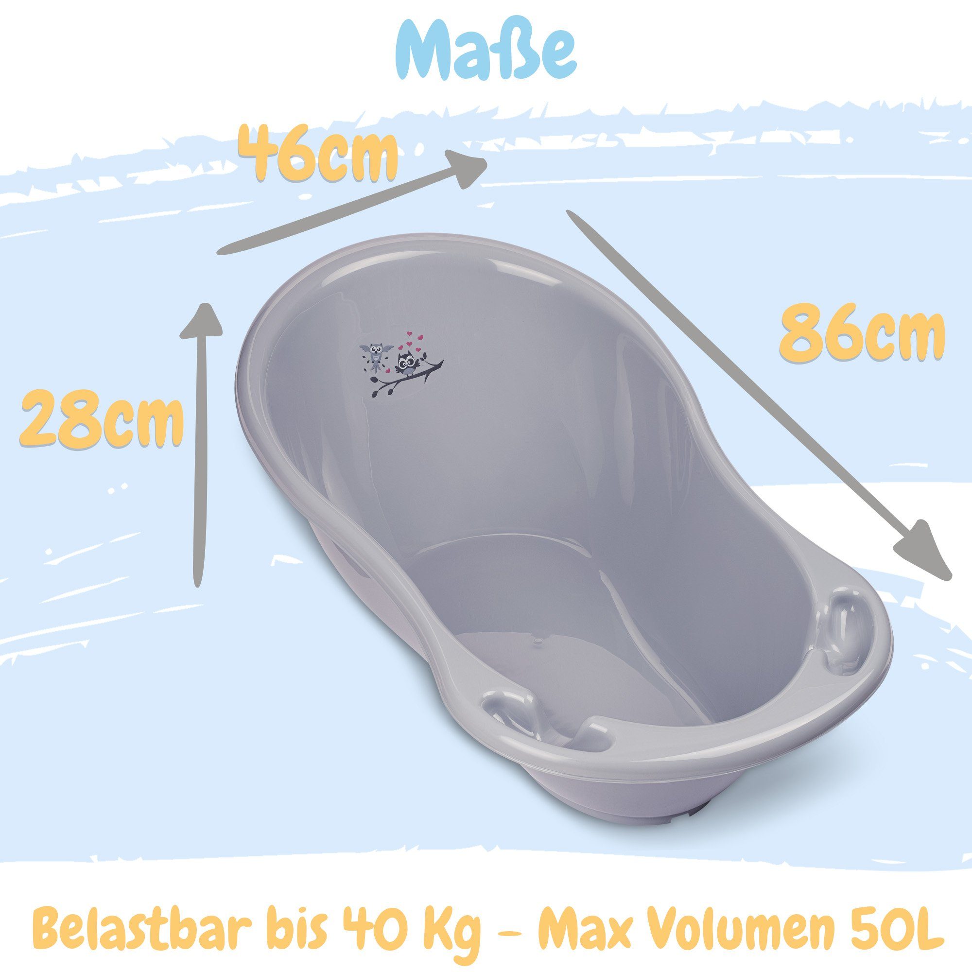 Babykajo Babybadewanne, (Set, 4-tlg), Baby Wanne mit Ständer, Wannensitz, Schlau - TÜV Rheinland geprüft