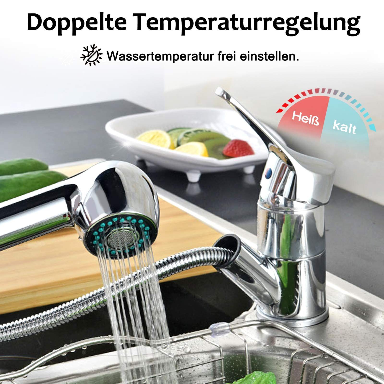 UISEBRT Ausziehbar Küchenarmatur Drehbar Küche Spültischarmatur Wasserhahn