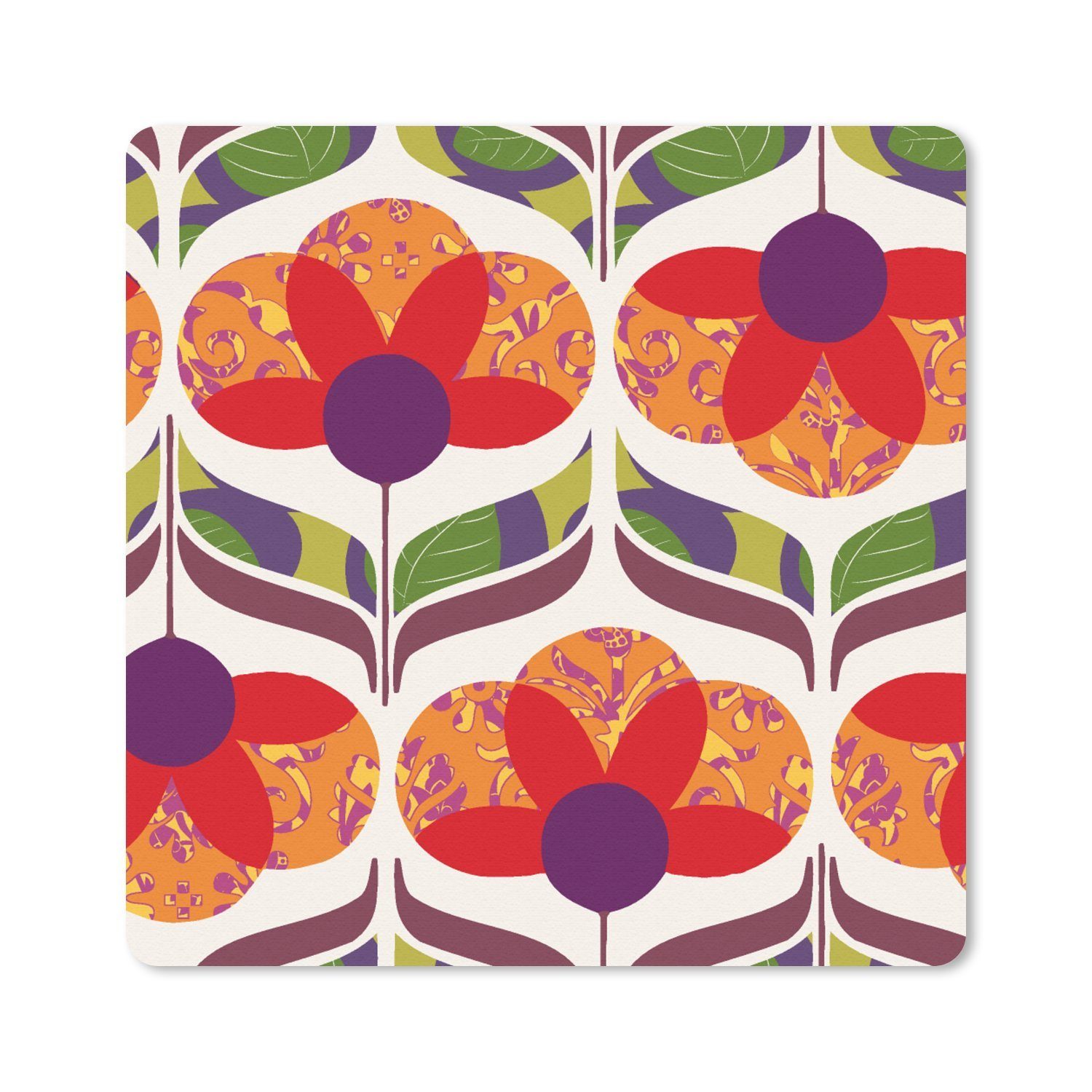 MuchoWow Mauspad Retro - Flower Power - Vintage - Farben (1-St), Mousepad, Schreibtisch Zubehör, Deko, 20x20 cm