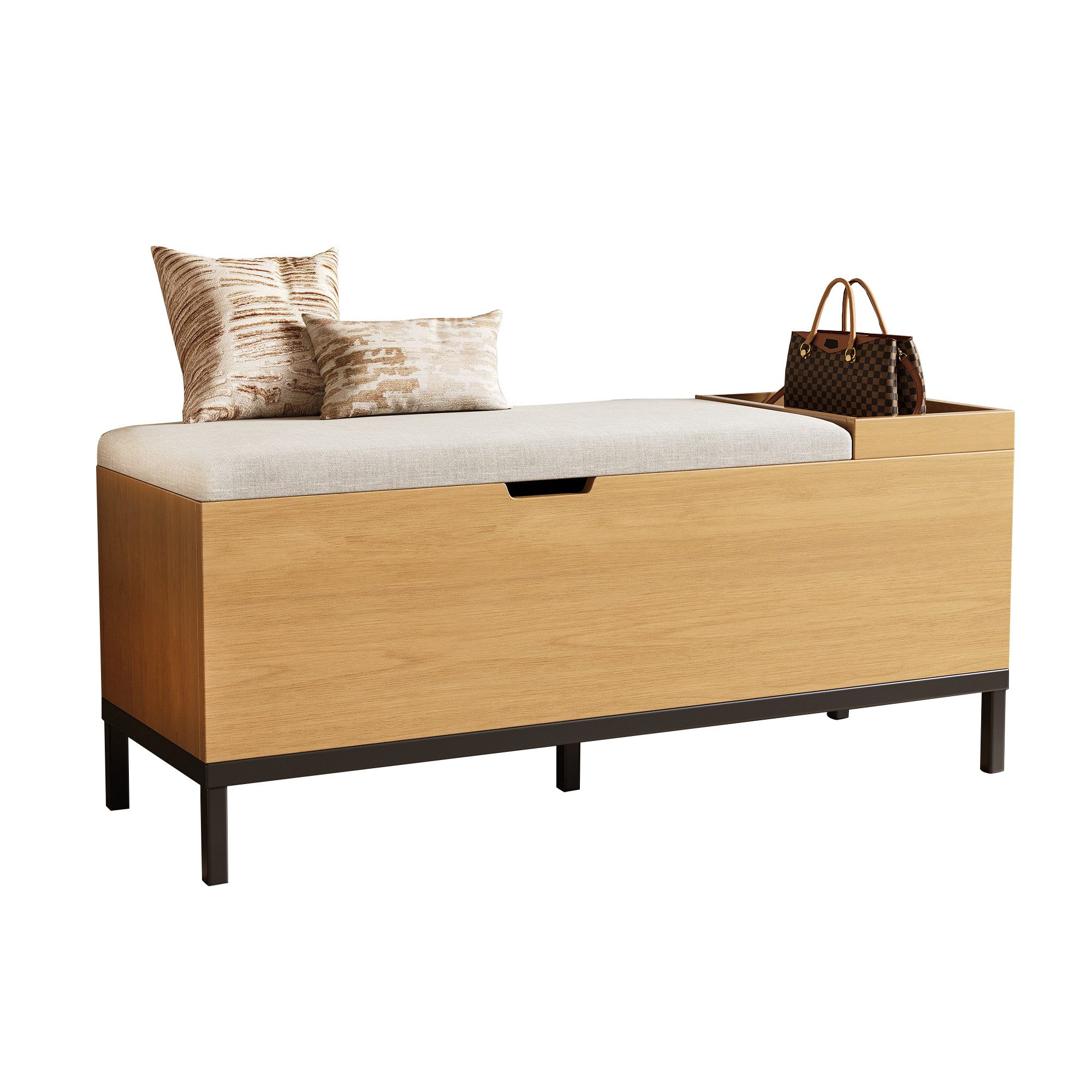 MODFU Schuhbank mit mehreren Ebenen zur Aufbewahrung (mit Stauraum und Sitzpolster – zusammenklappbare Aufbewahrungsbox, Fußbank & Spielzeugschrank, 1-St., 115 × 49.5× 40 cm), mit Sitzbank