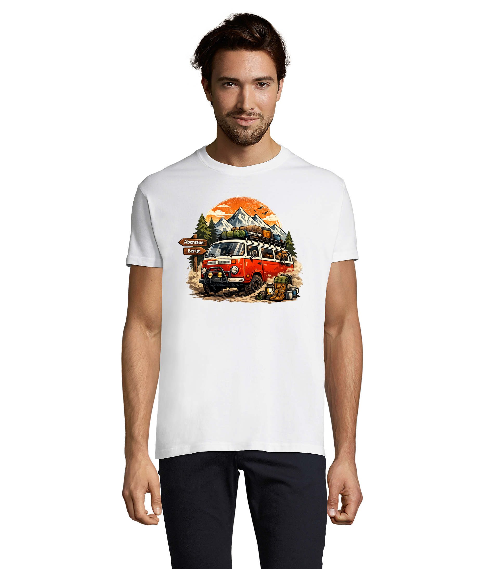 T-Shirt BusCamper Herren T-Shirt Camper Van Berg Abenteuer Baumwolle