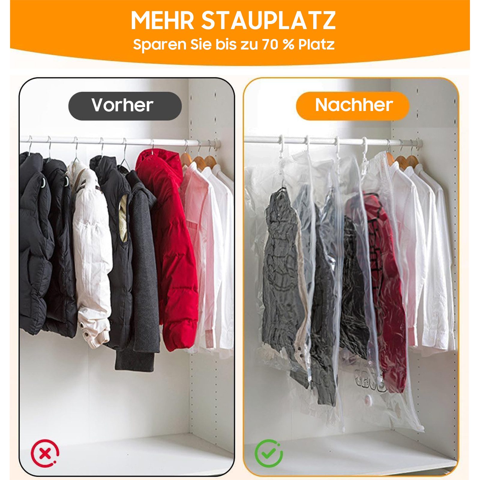 AIMAX Vakuumbehälter Aufbewahrungstasche Hängende Vakuumbeutel Kleidersack Vakuum, (Set, 4 St) Vakuumbeutel für Kleidung, platzsparend im Kleiderschrank – Bild 2 von 5
