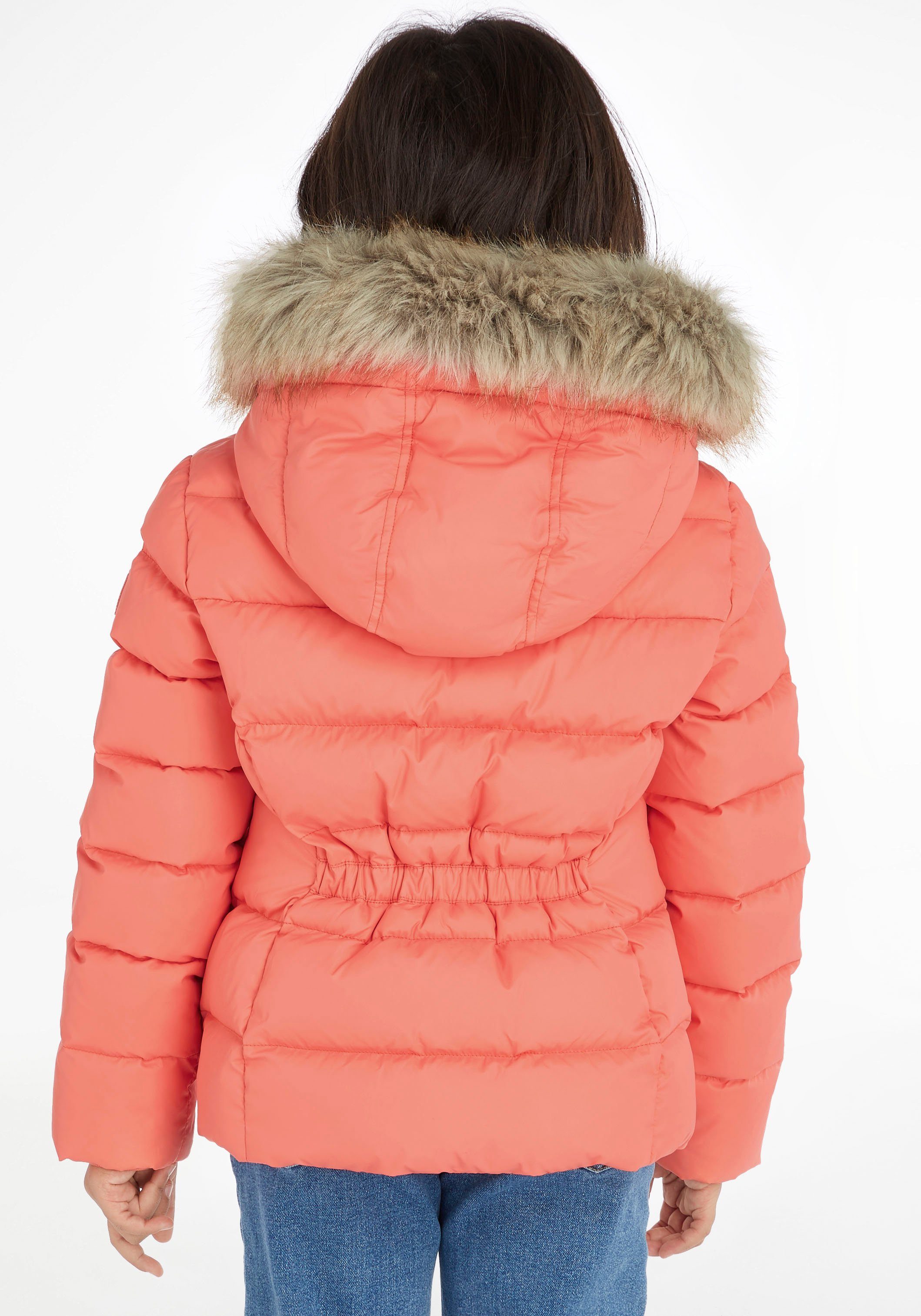 Tommy Hilfiger Daunenjacke ESSENTIAL HOOD mit Santa_Fe_Sunset an der JACKET FUR DOWN Kapuze Fellimitat