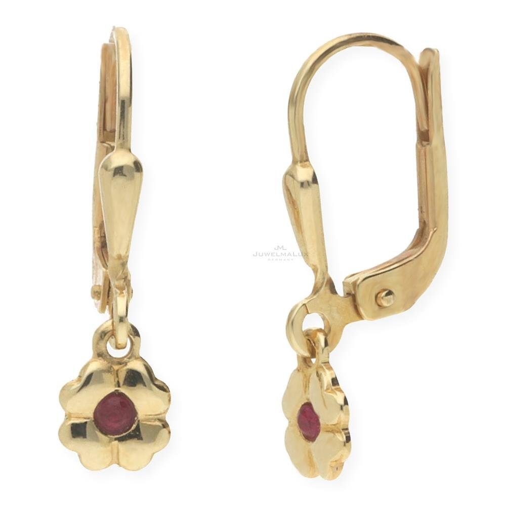 Paar Ohrhänger JuwelmaLux Blumen Ohrhänger 333/000 8 Karat Gold mit Rubin JL14-06-000