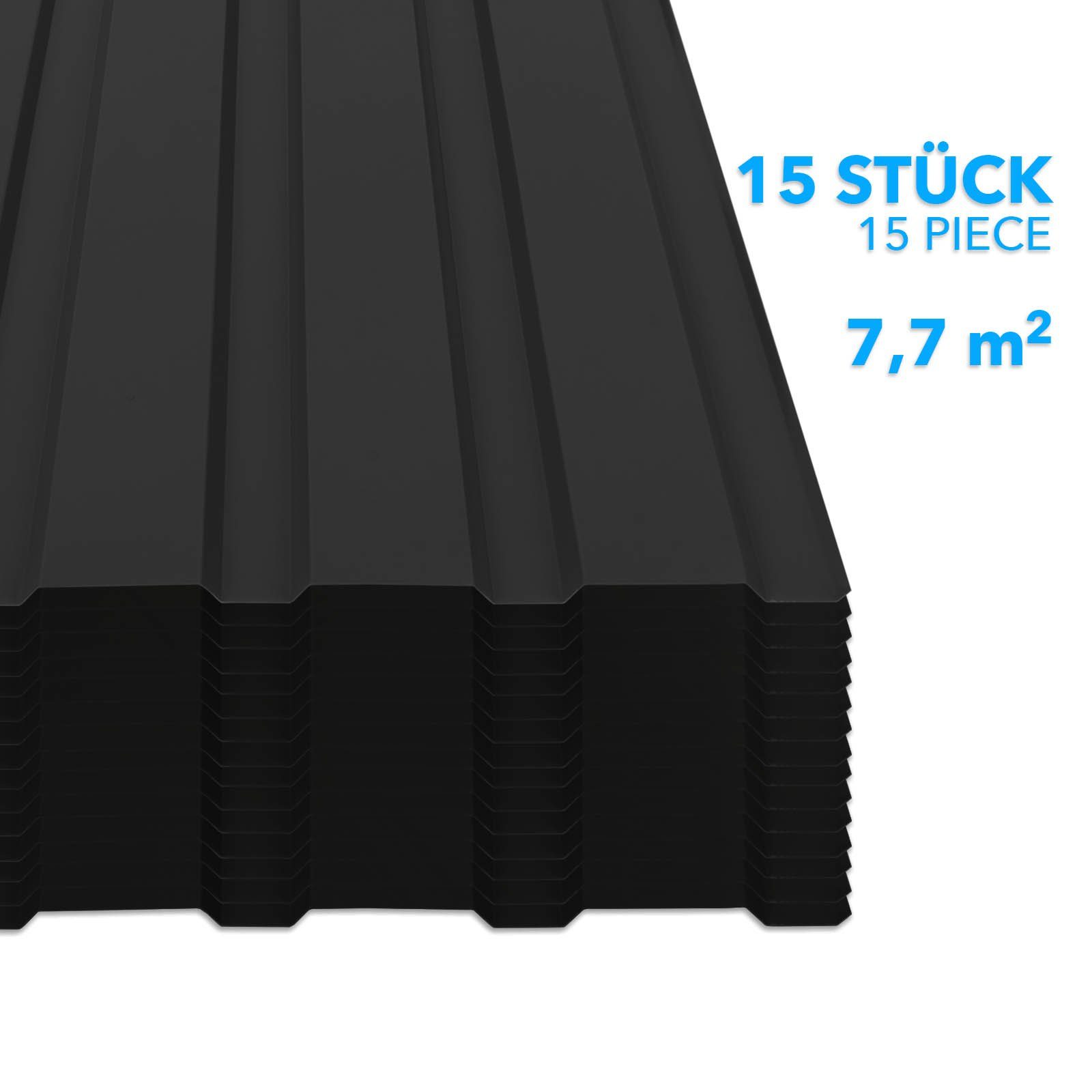 Karat Trapezblech Dachblech 7,7m² inkl Schrauben, Wandblech verzinkt, Profilblech, Blech verzinkt, 1150x450x0,25 mm (Spar-Set 15-St. 115x45 cm) wetterfest für Carport & Gartenhaus, verschiedene Farben