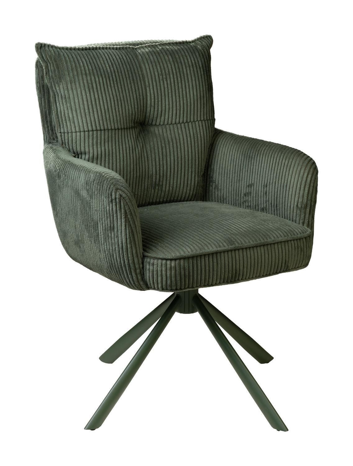 Home4You Polsterstuhl, Olivgrün, Cordoptik, Metallgestell, (1 St), 180 Grad Drehbar, Rückholfunktion, B 47 x H 51 x T 46 cm