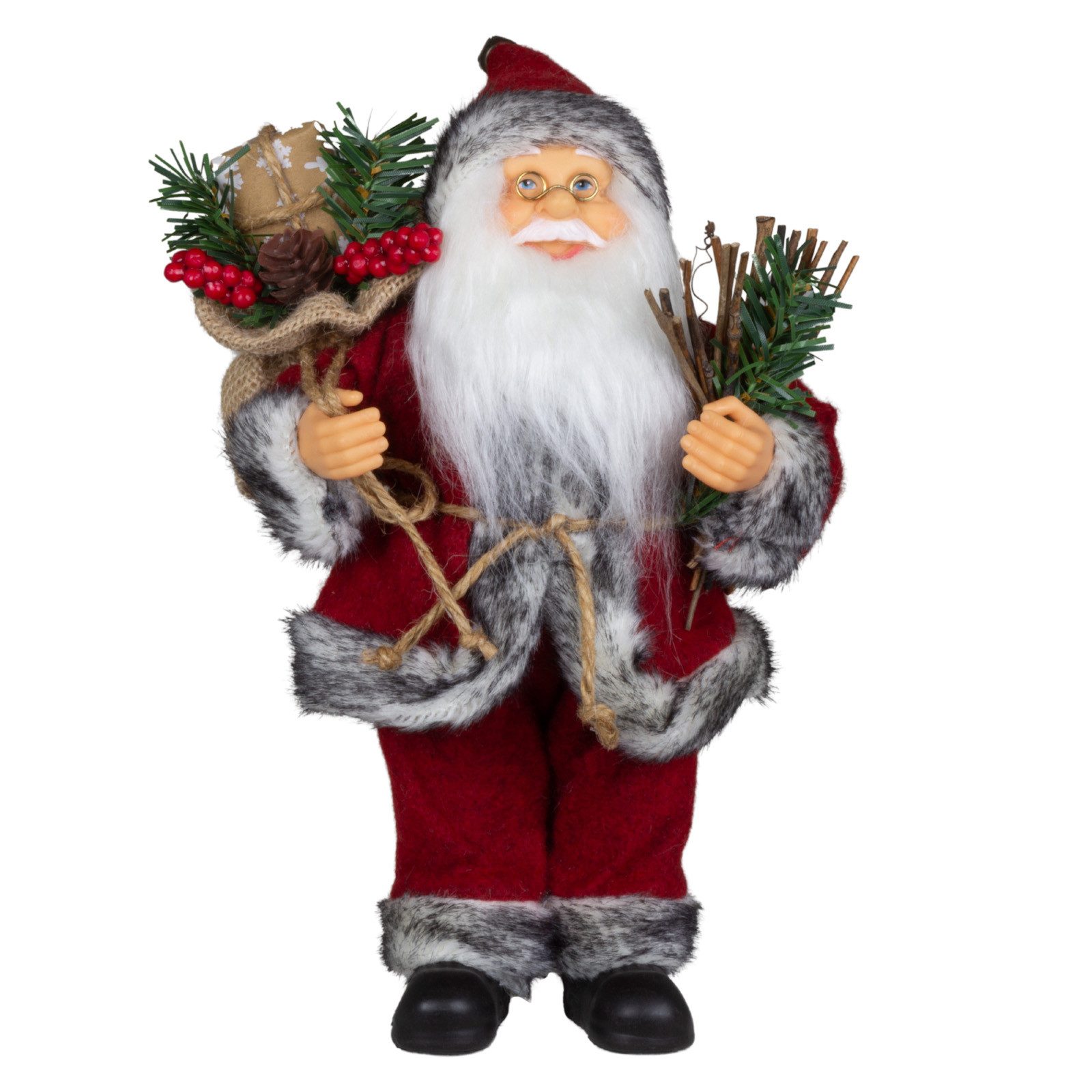 Christmas Paradise Weihnachtsmann stehend 25cm (Santa, 1 St., Weihnachtsdeko), in rot mit Geschenkesack