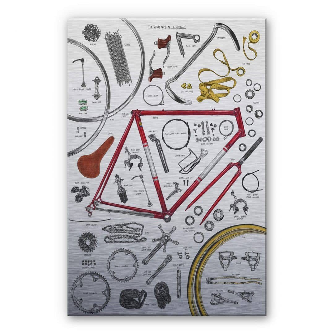 K&L Wall Art Gemälde Alu-Dibond Poster Retro Fahrrad Rennrad Anatomie Fixie Bike Vintage, Wohnzimmer Bilder modern