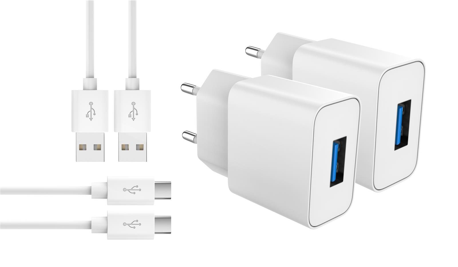 MyGadget 2x USB Typ C Ladekabel & 2x Netzteil (2A/5V) USB-Ladegerät (2000  mA, 2x Netzteil (2A / 5V) & 2x Typ C Kabel (1m) für Smartphone & Tablet  u.a. Apple iPad Air