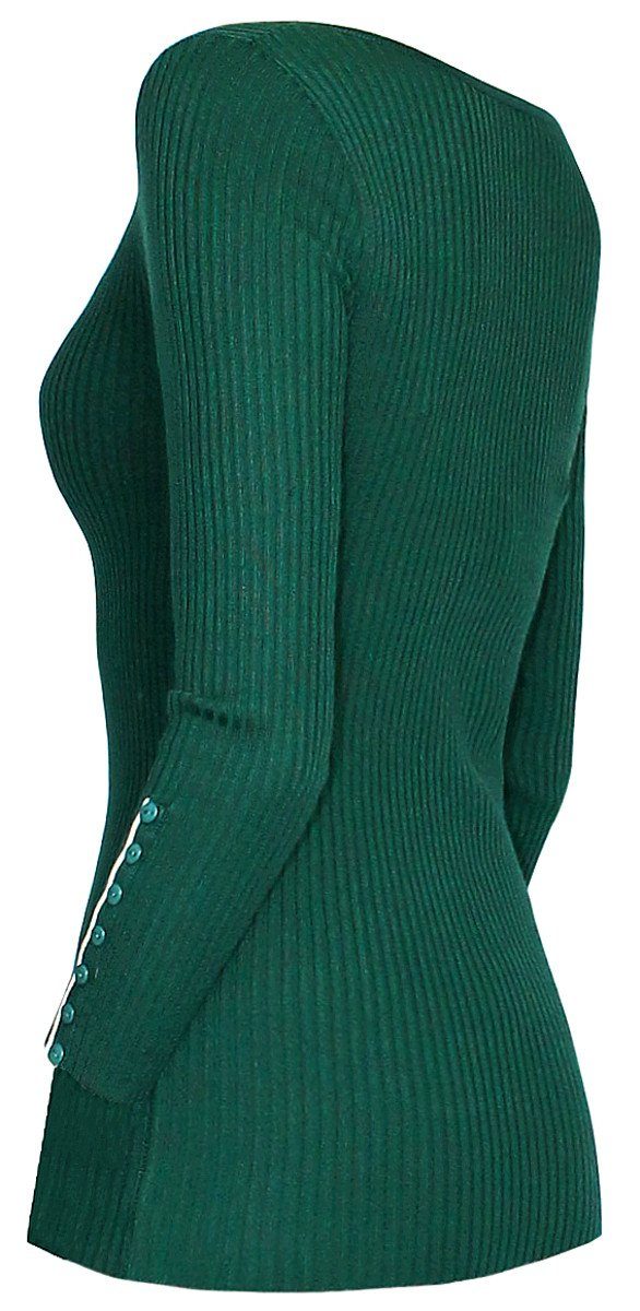 Pullover mit Unifarbe V-Ausschnitt in V-Ausschnitt-Pullover Damen PUL001-Dunkelgrün Pulli Rippenstrick dy_mode Enganliegend