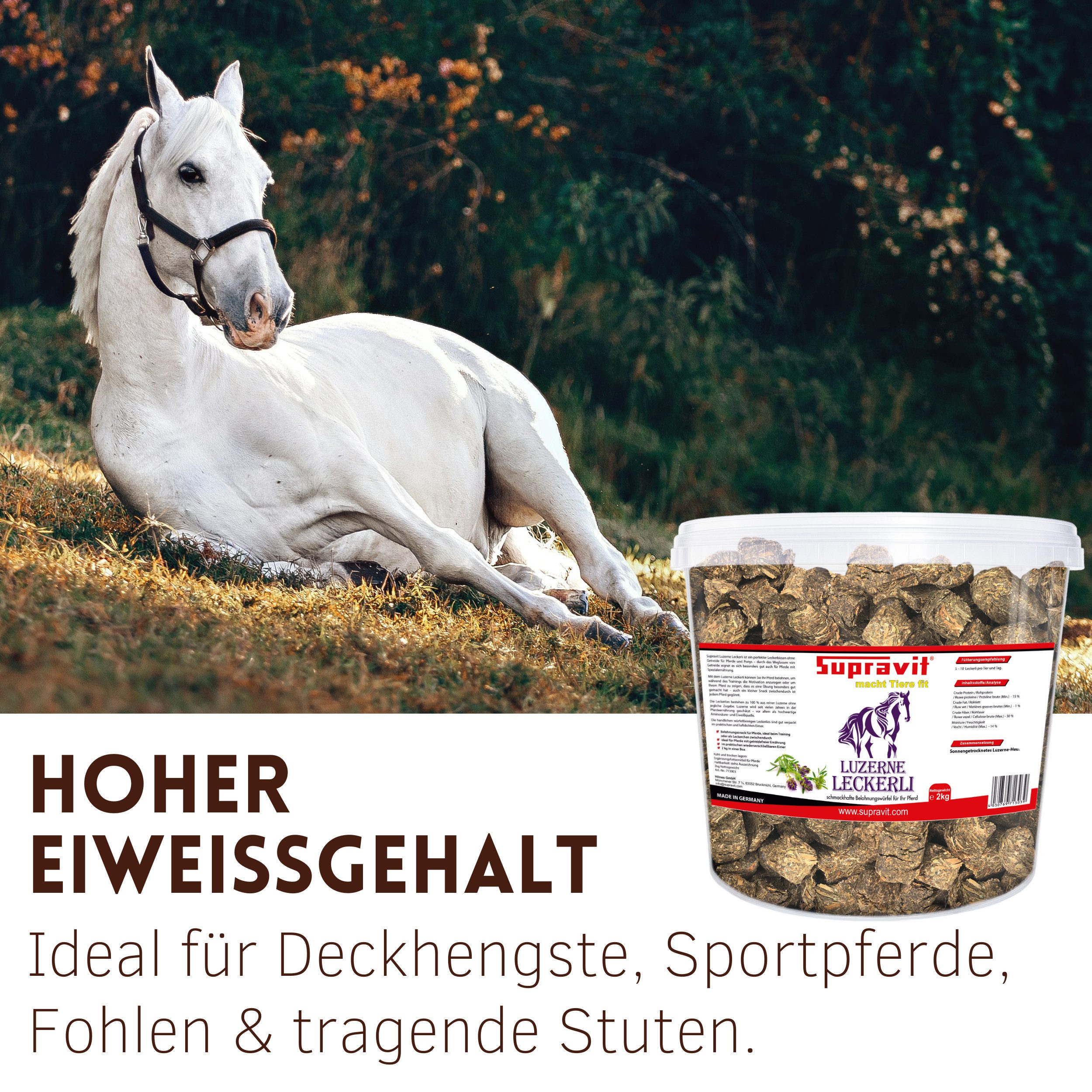 Supravit Leckerlies für Pferde & Ponys ohne Zucker - Gesunder Belohnungssnack Luzerne-Leckerli, Snack für: Pferd