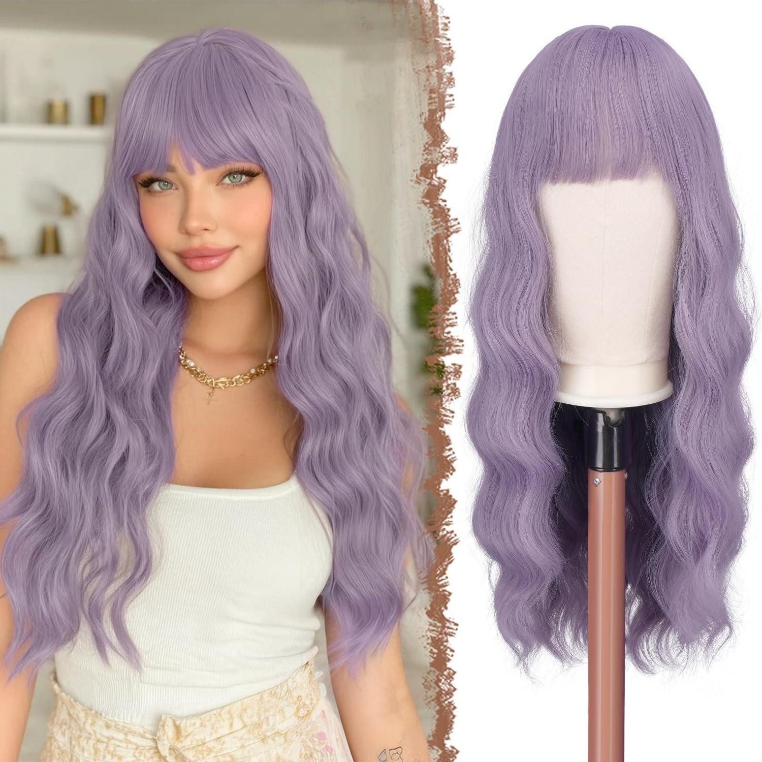 LuxusKollektion Kunsthaarperücke Perücke Pony Synthetik Gewellt 65cm Damen Cosplay Lila