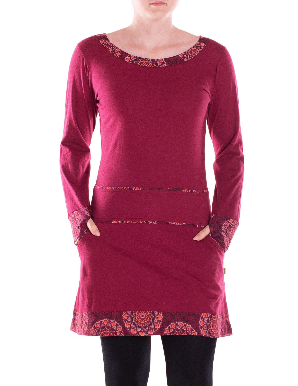 Vishes Minikleid Damen Langarm Kleid Baumwolle Geometrisch mit Taschen Alte günstig online kaufen