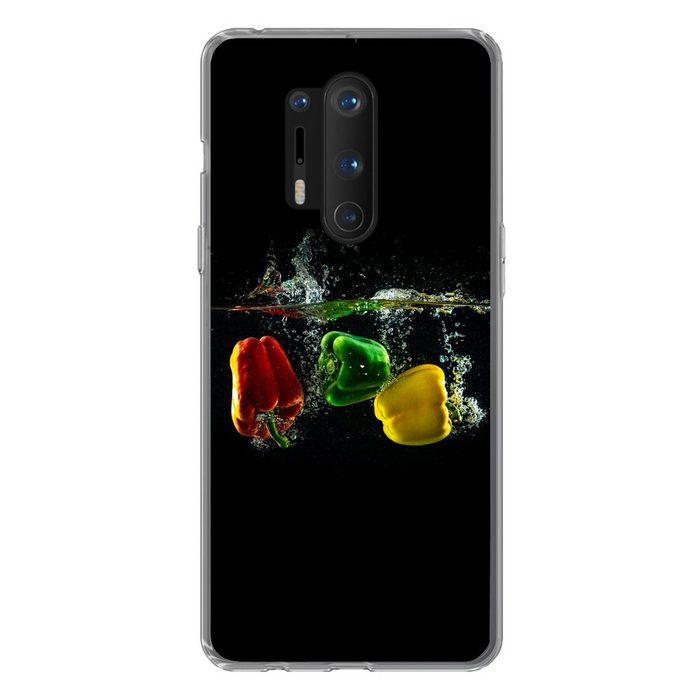 MuchoWow Handyhülle Paprika - Gemüse - Wasser - Schwarz - Rot - Grün - Gelb Phone Case Handyhülle OnePlus 8 Pro Silikon Schutzhülle