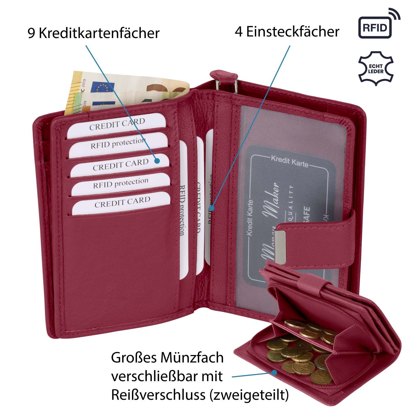 Money Maker Geldbörse RFID Damen Geldbörse Portemonnaie Geldbeutel Damenbörse Leder, Damen Geldbörse klappbar mit Drückknopf Portemonnaie Geldbeutel