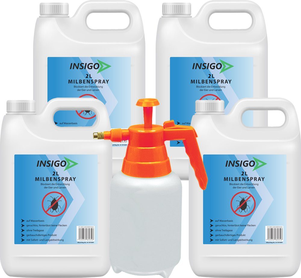 l, auf mit / Anti INSIGO Wasserbasis, nicht, Langzeitwirkung Milben-Mittel Insektenspray geruchsarm, Ungezieferspray, 8 Milben-Spray ätzt brennt