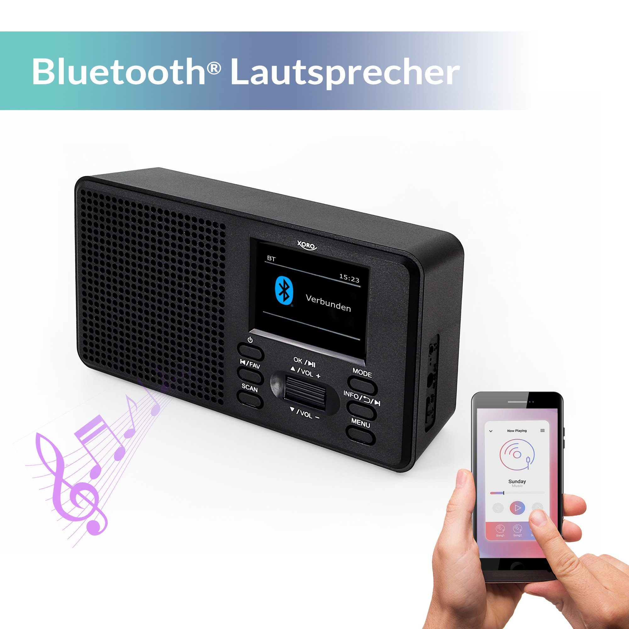 Digitalradio DAB (DAB) Bluetooth DAB+/UKW XORO Speaker 142 Radioempfang Xoro Farbdisplay 2.4"
