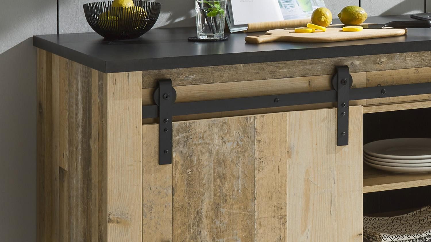 Möbel Akut Spülenschrank Spültisch Sherwood Küchenschrank Old Style hell 2 trg. 201 cm
