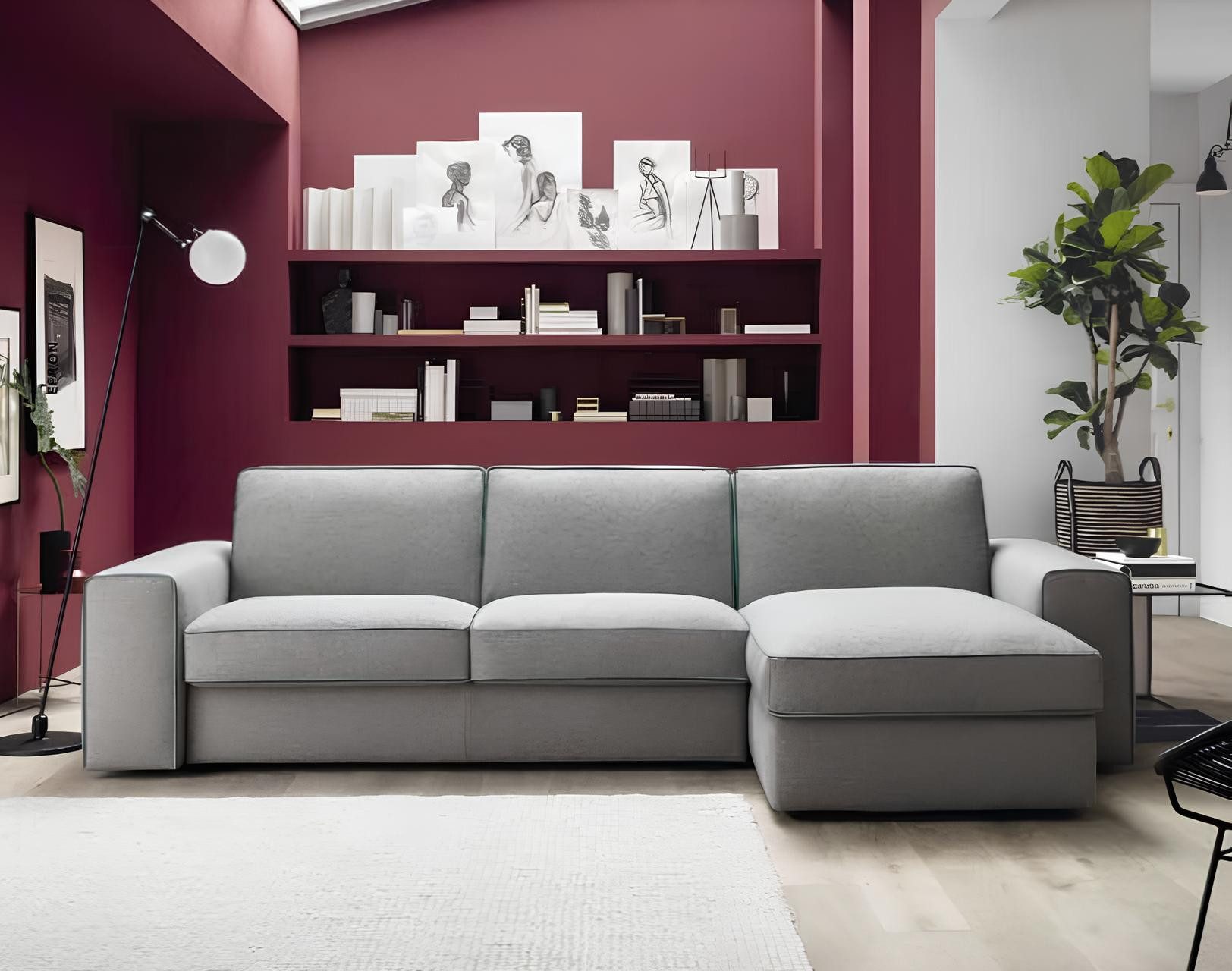 JVmoebel Ecksofa L-förmiges Sofa aus Textil und Holz in neutralem Grau mit Stauraum, Made in Europa