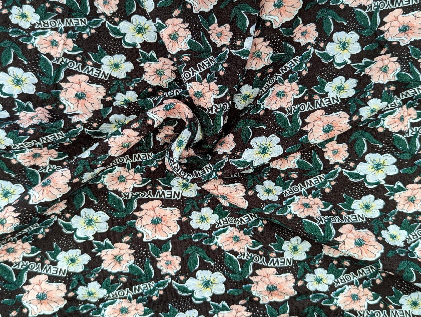 Stoff French Terry Everything is possible Blumen auf Dunkelbraun Stoff Meterware