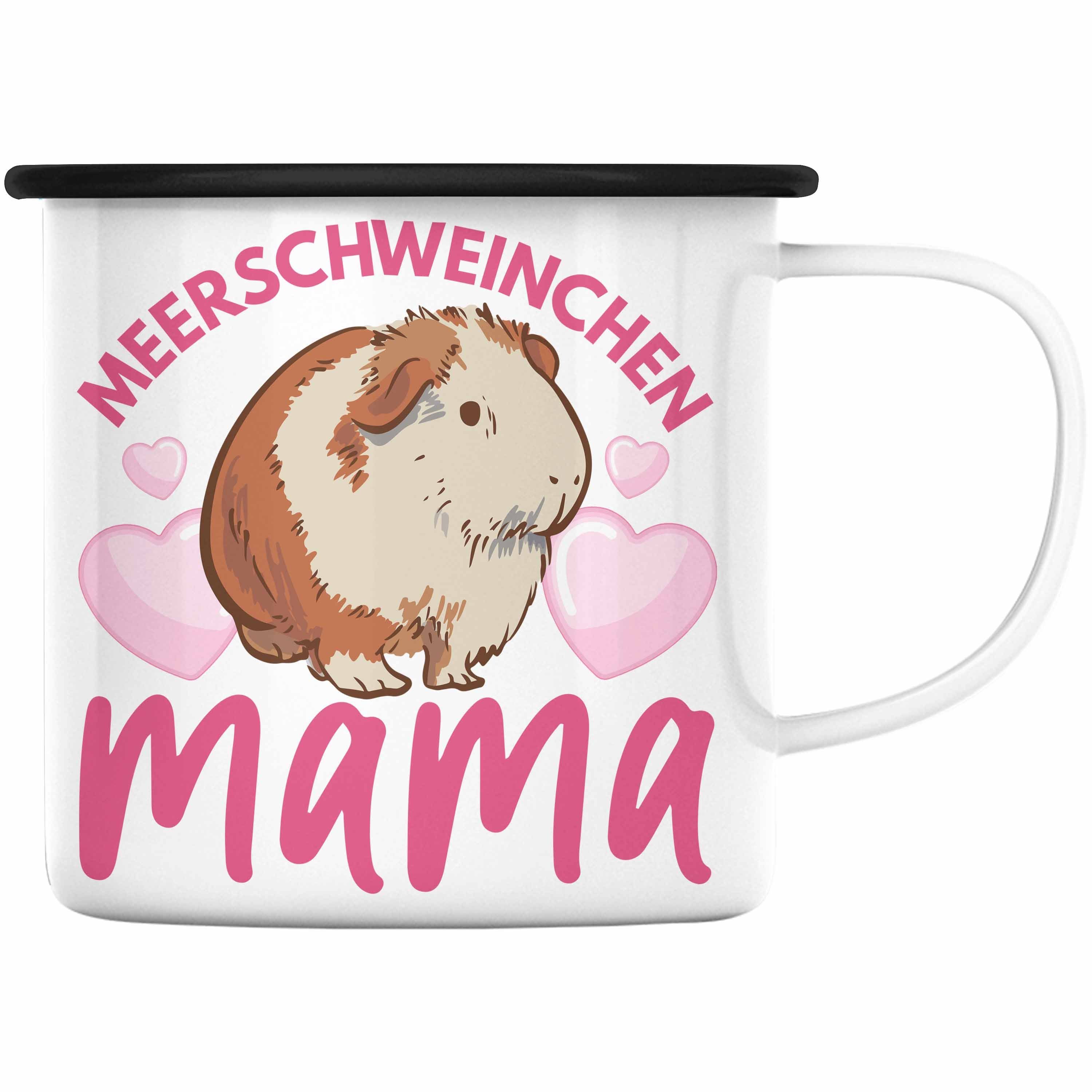 Trendation Thermotasse Trendation - Meerschweinchen Mama Emaille Tasse Geschenk Spruch Mädchen Muttertag Schwarz