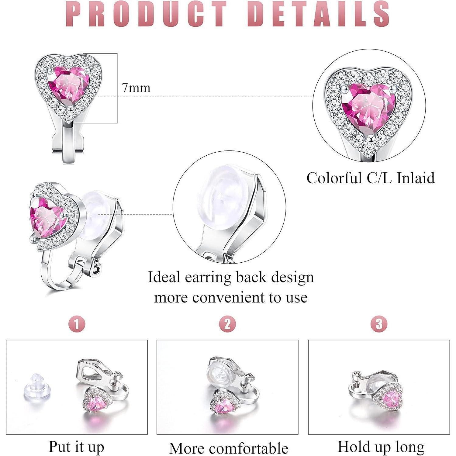 LuxusKollektion Ohrclip-Set Clip on Ohrclips Mädchen 8er Set Herz Stern Blumen Schildkröten Rosa