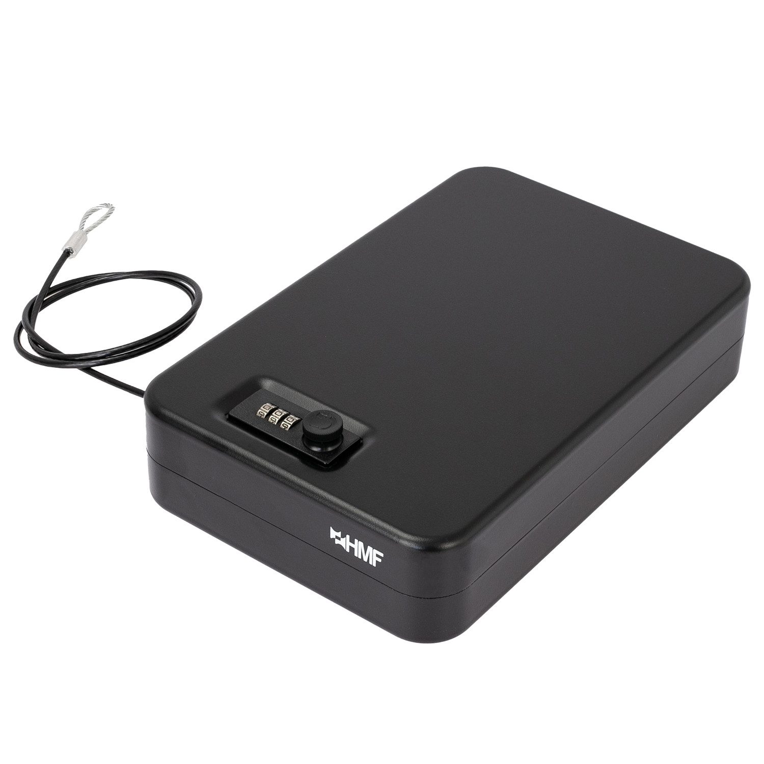 HMF Autotresor tragbarer Autosafe mit Sicherungskabel, Sicherheitsbox mit Zahlenschloss, 29 x 19 x 6,5 cm, Reisesafe schwarz
