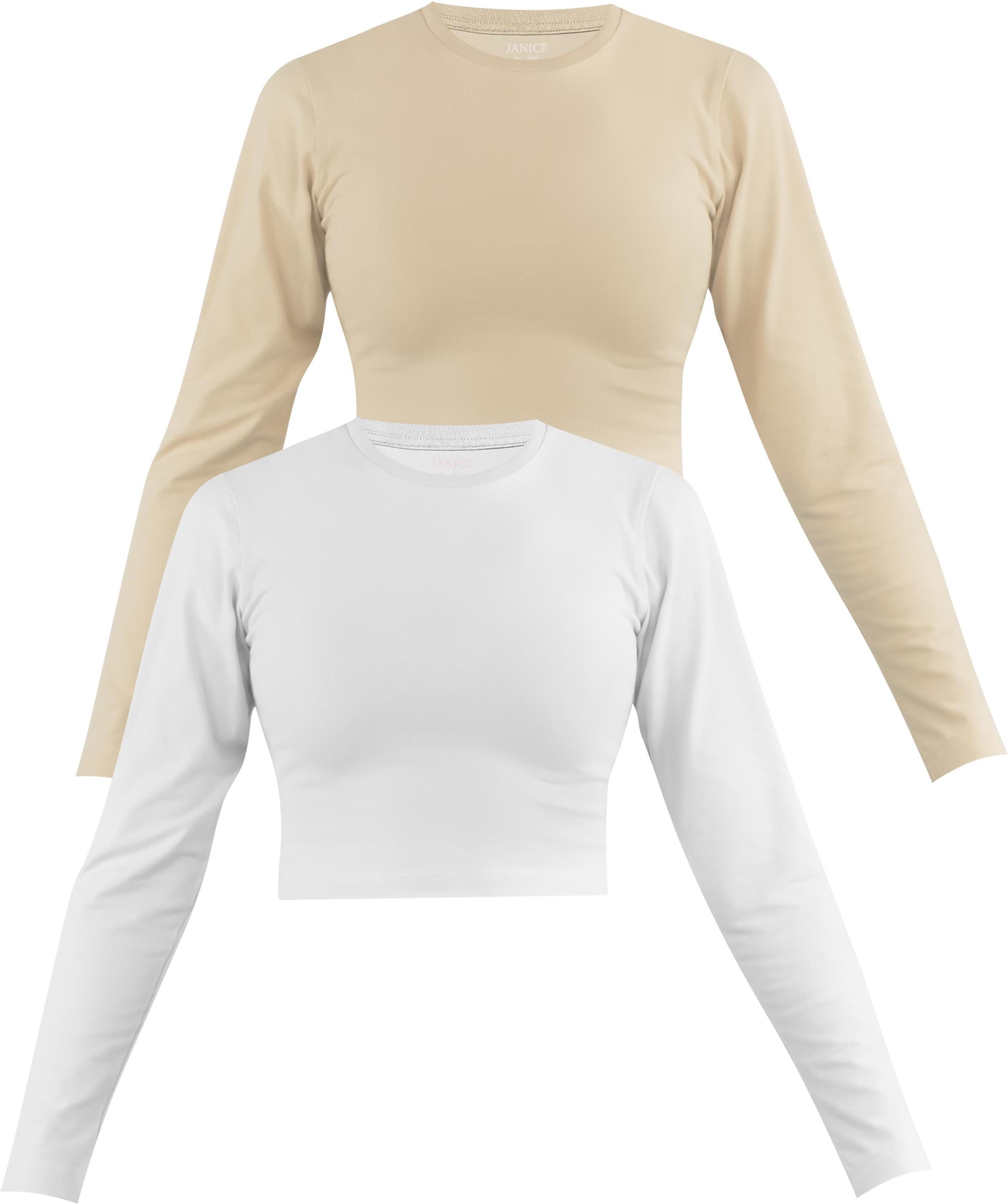 Langarmshirt 2 x Damen crop Langarmshirt hochgeschlossen Noia