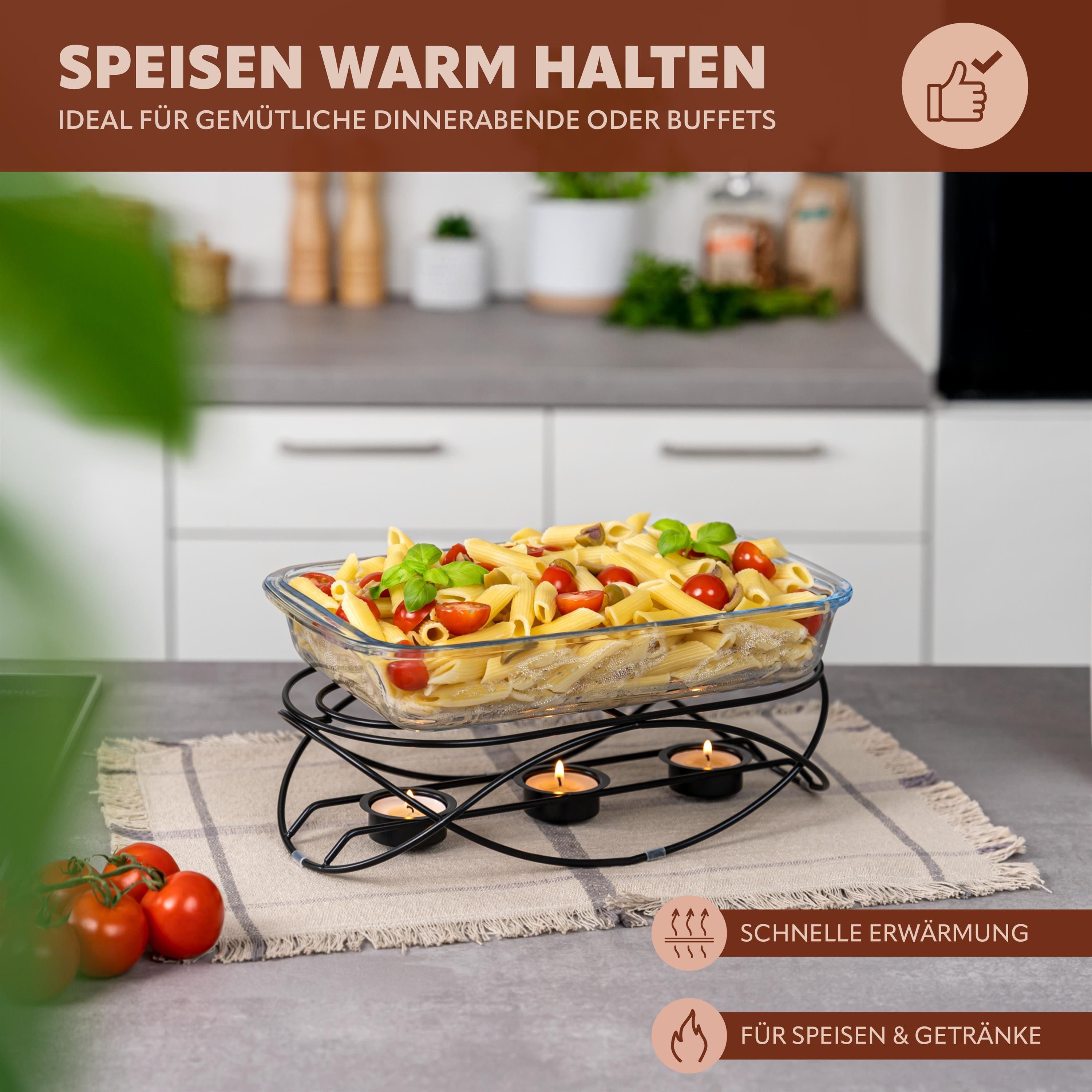 bremermann Speisenwärmer Speisenwärmer, für 3 Teelichter, ovale Warmhalteplatte, Stövchen, (1-tlg)