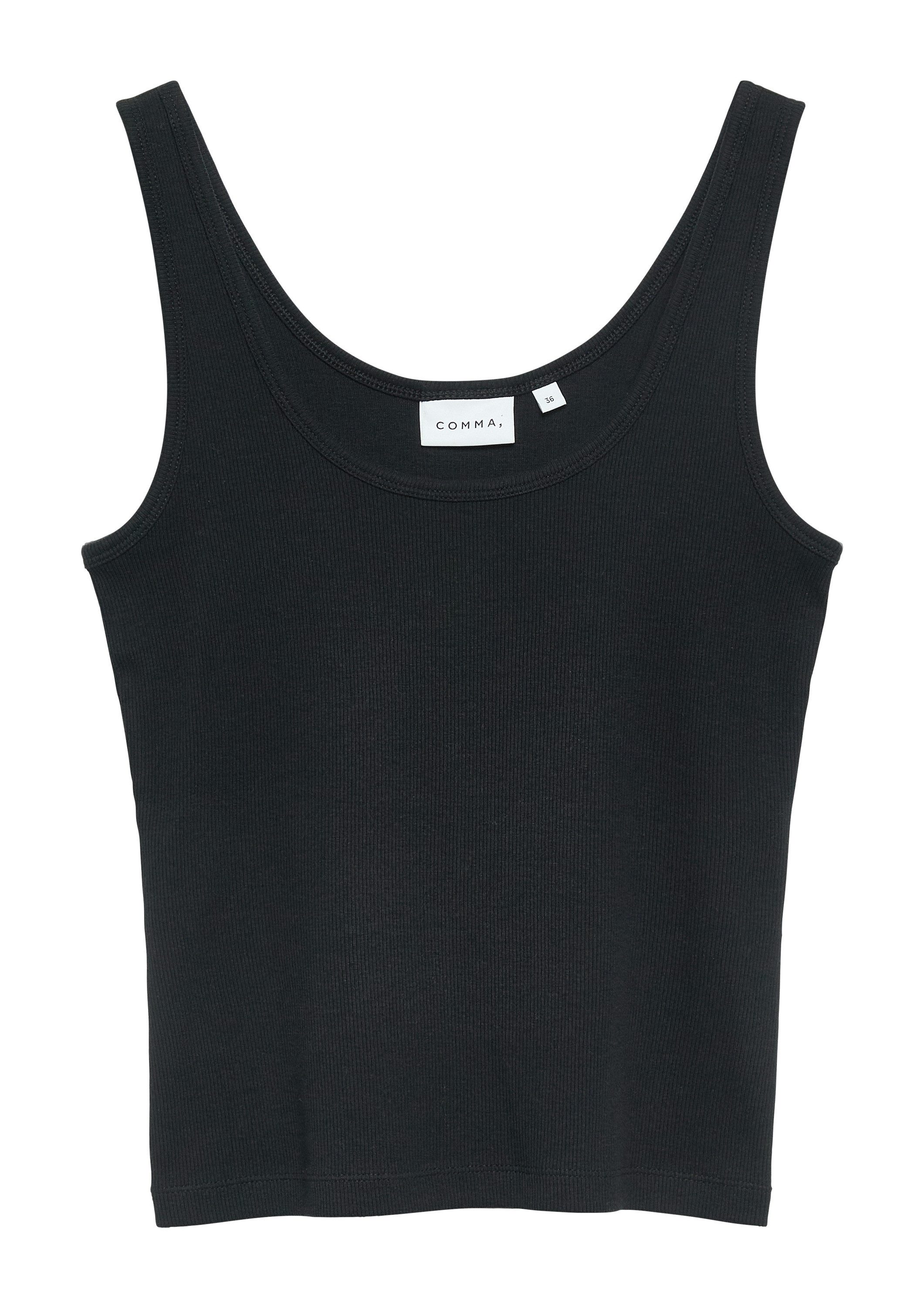 comma Muskelshirt T-Shirt Geripptes Tanktop mit Rundhalsausschnitt