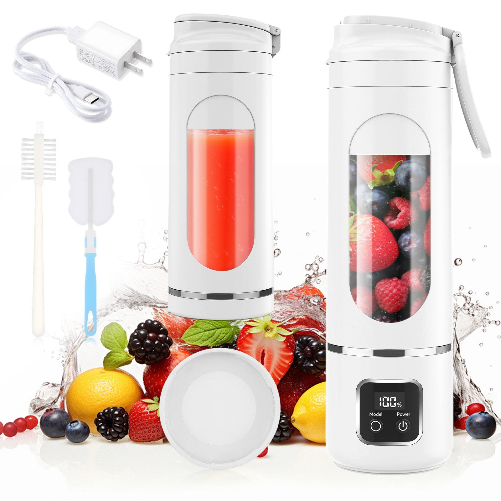 oyajia Entsafter Tragbarer Mixer, Mini-Standmixer, kleiner Entsafter, Smoothie-Maker, Edelstahlklingen und Digitalanzeige, wiederaufladbarer Typ-C