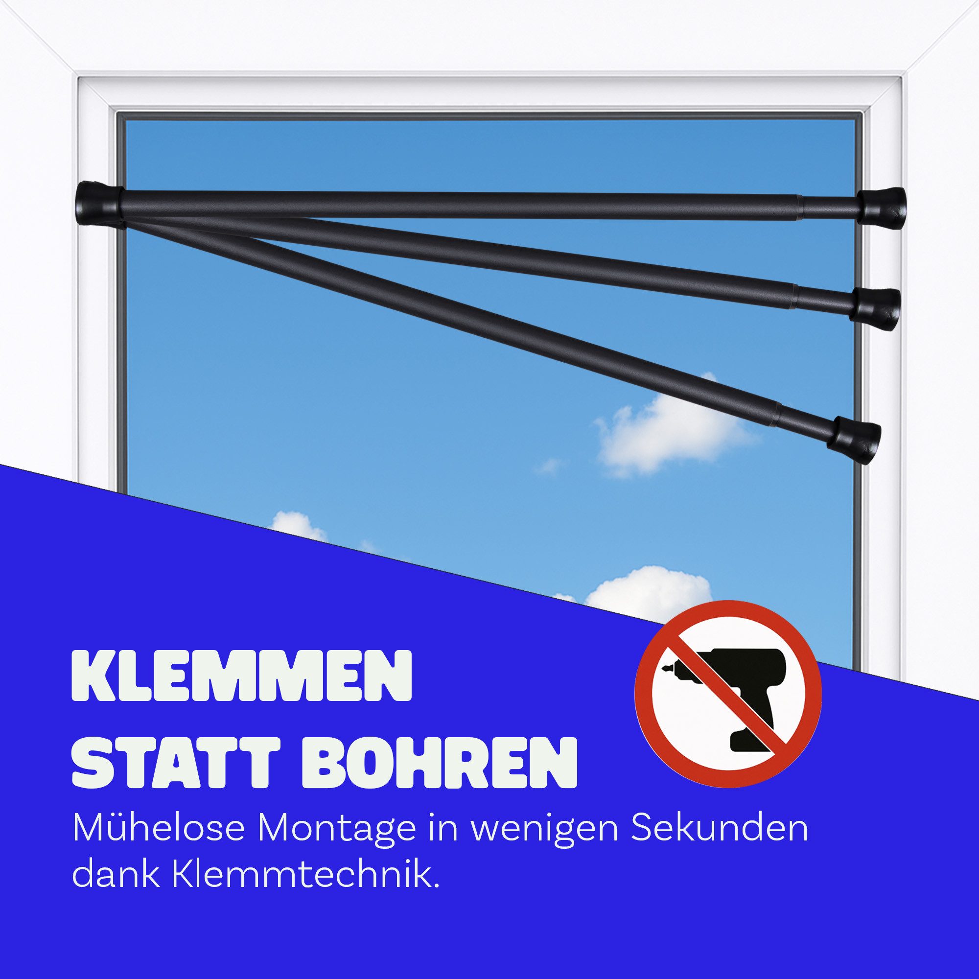 Bestlivings Spannstange ohne Bohren, Ø 19 mm, 1-läufig, ausdrehbar, klemmen, geklemmt, Metall, bis 5 kg belastbar, Stange: Metall, Endstück: Kunststoff (Antirut – Bild 3 von 5