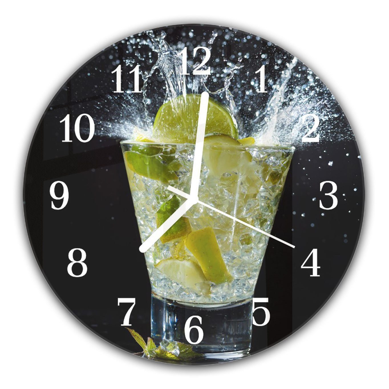Wanduhr 30 aus Durchmesser Glas mit und cm Rund Motiv - Quarzuhrwerk Cocktail mit Wanduhr Primedeco