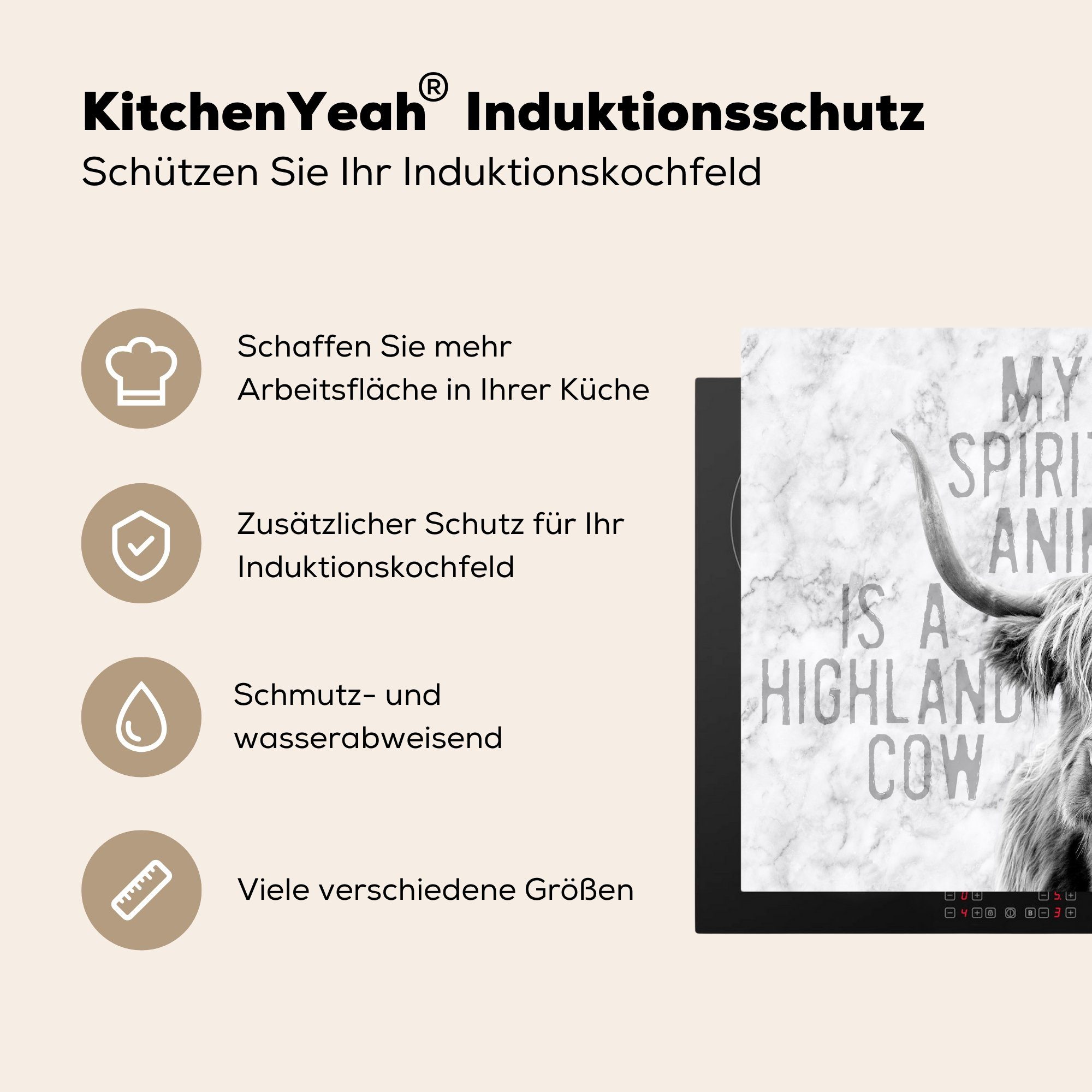 (1 cm, die MuchoWow Herdblende-/Abdeckplatte Marmor Highlander, Zitat - - tlg), für Schottischer 59x52 Ceranfeldabdeckung küche, Induktionsmatte Vinyl,