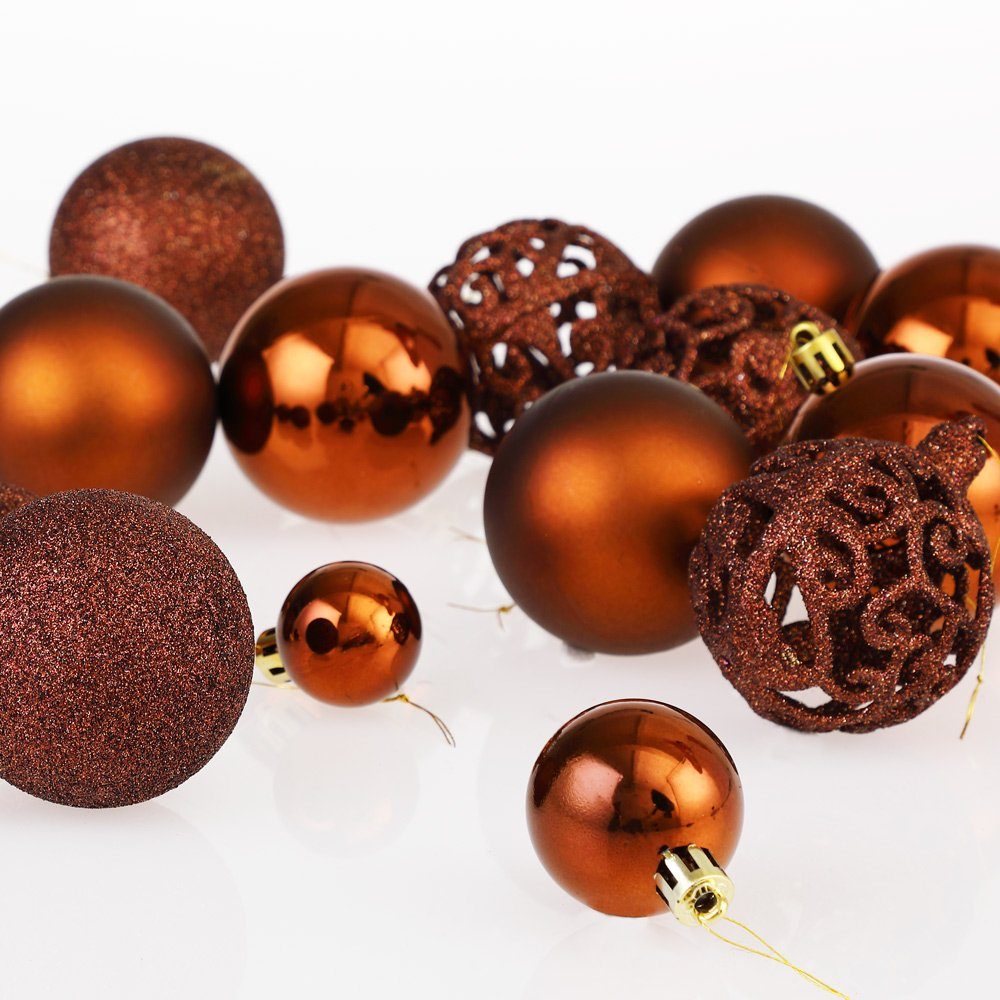 Deuba glänzend matt Braun 100er Weihnachtskugeln Weihnachtsdeko Weihnachtsbaumkugel Set glitzer St), (100