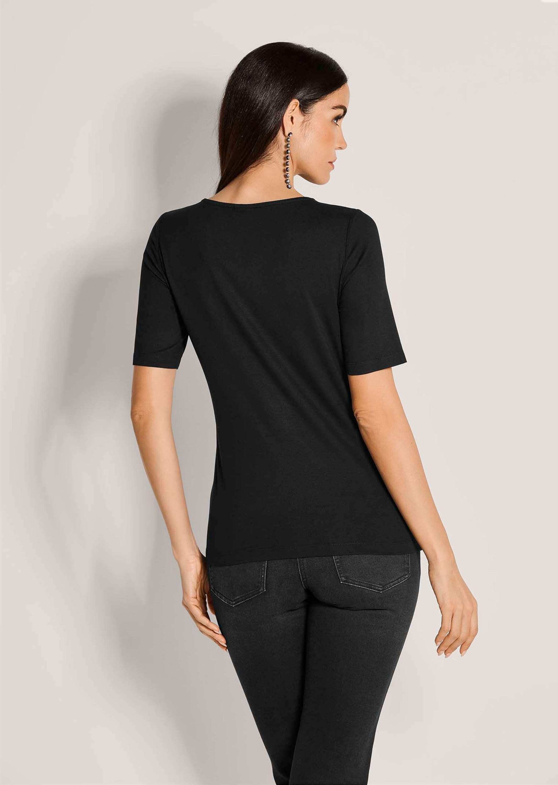 MADELEINE Kurzarmshirt Glamouröses Oberteil mit Straßsteinen Shirt mit Rundhals, kurzen Ärmeln und transparenten Details