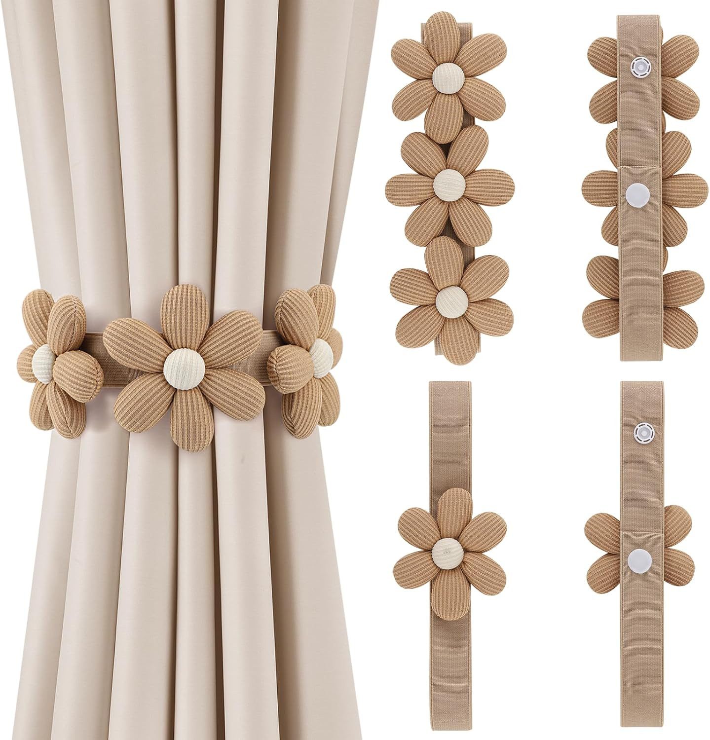 FELIXLEO Raffhalter 4 Stück Blumen Vorhang Raffhalter elastisch verstellbar Gardinen, (1-tlg)