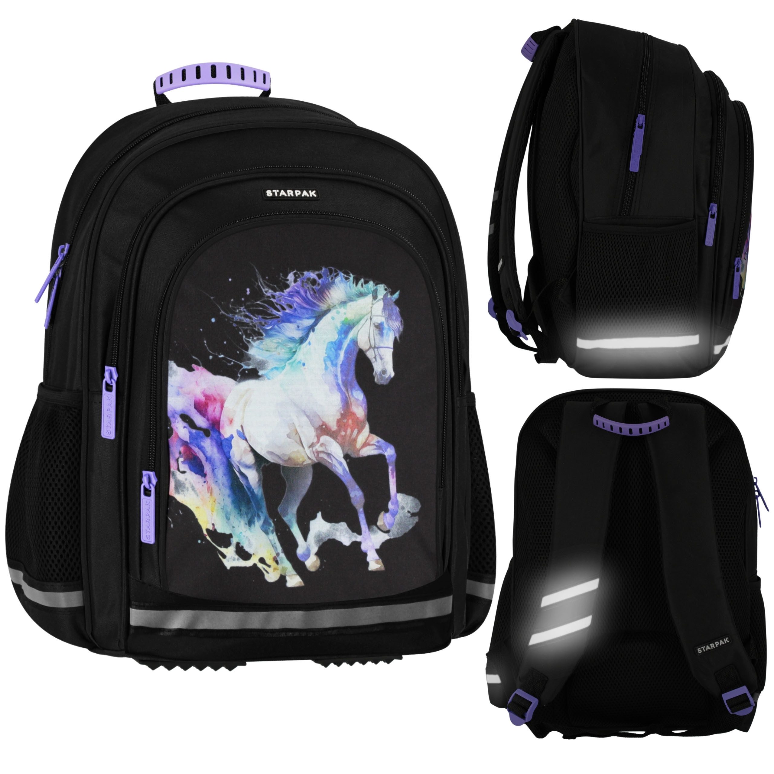 Schulrucksack STARPAK Schulrucksack 3-tlg. schwarz, Pferd, 23 l, für Mädchen