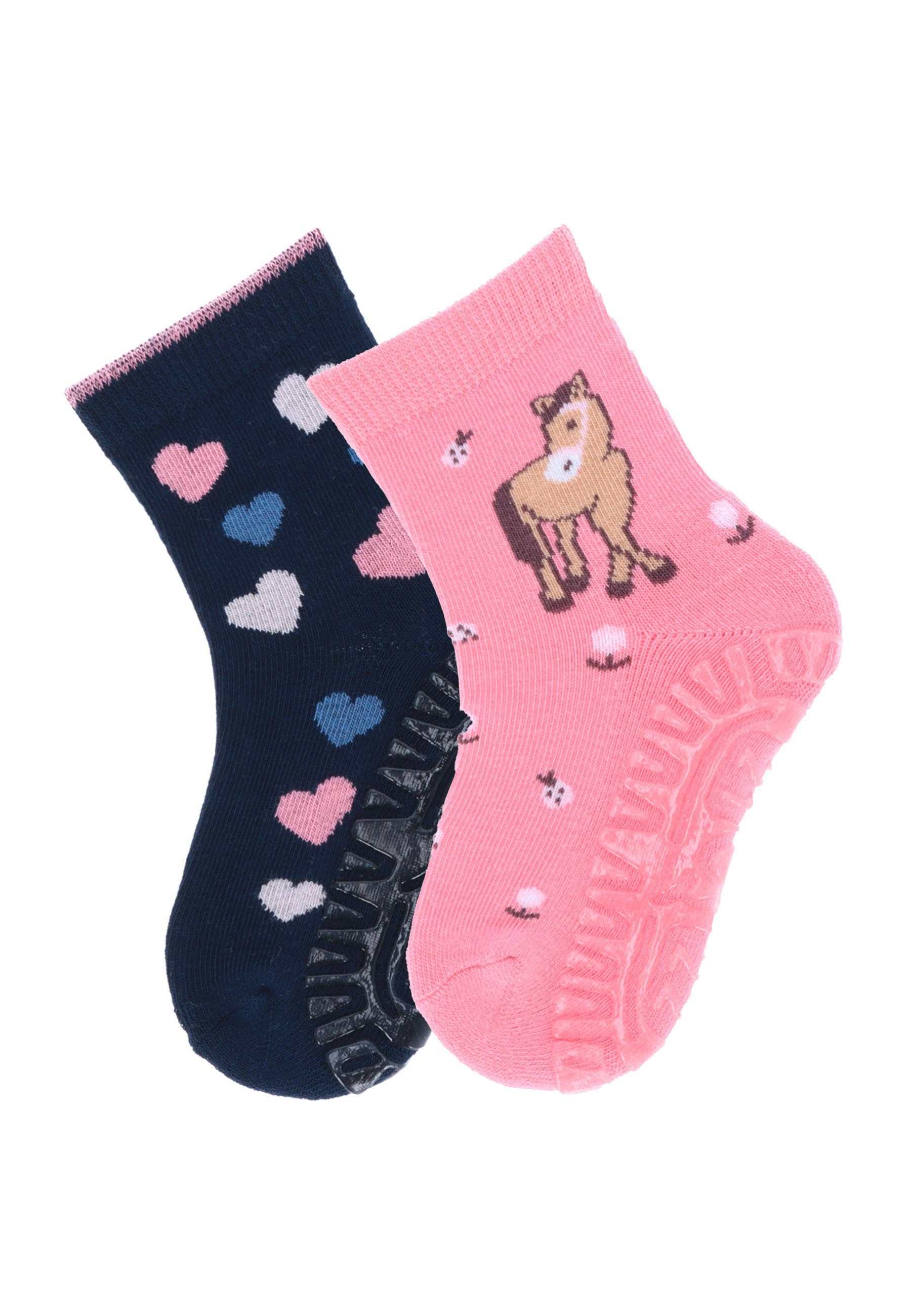 ABS-Socken Fliesen Flitzer AIR 2er-Pack Pferd + Herzen