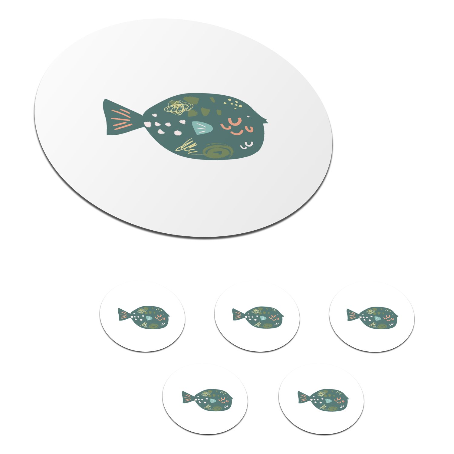 Fisch, 6-tlg., - - Getränkeuntersetzer, Grün Pastell für Becher Tassenuntersetzer, Gläser, Tasse, Korkuntersetzer, MuchoWow Glasuntersetzer Zubehör