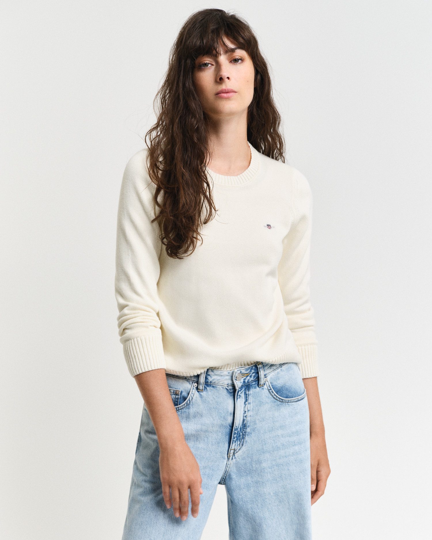 Gant Rundhalspullover CLASSIC COTTON C-NECK mit Zopfstrickmuster günstig online kaufen