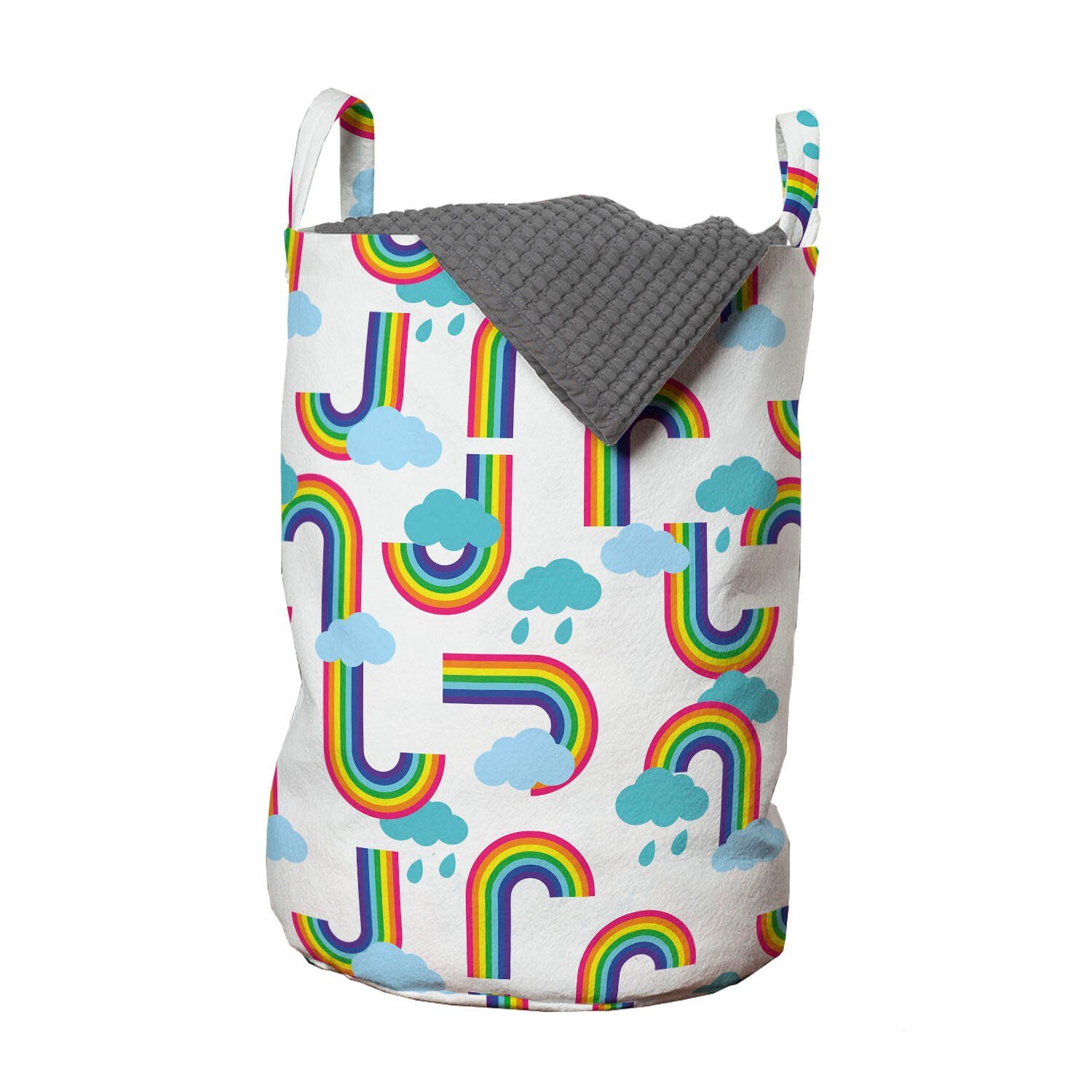 Abakuhaus Wäschesäckchen Wäschekorb mit Griffen Kordelzugverschluss für Waschsalons, Karikatur Regenbogen und Wolken Muster