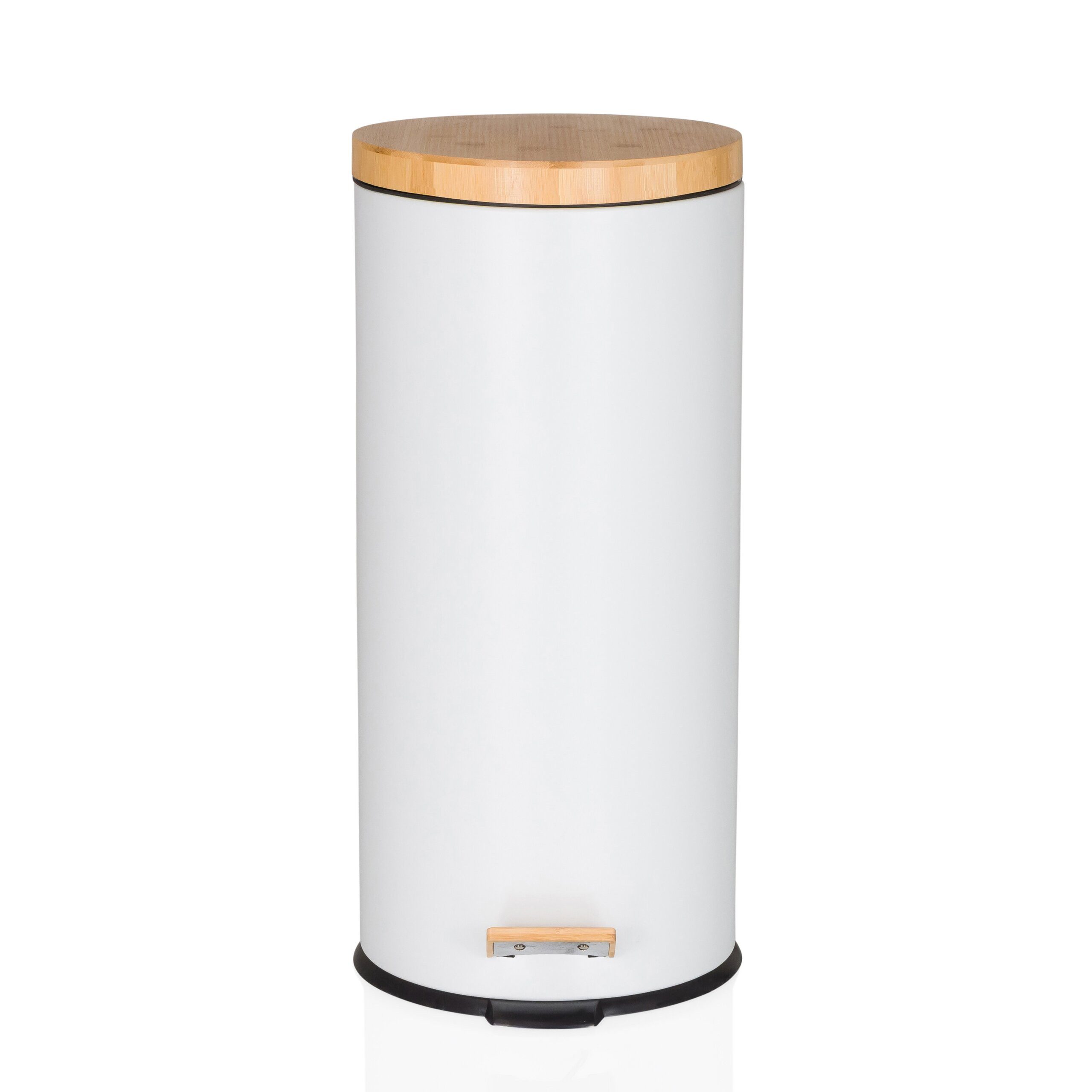 hjh OFFICE Mülleimer CLEAN BAMBOO Abfalleimer, Treteimer 30 Liter mit Softclose, Abfalleimer mit Bambusdeckel